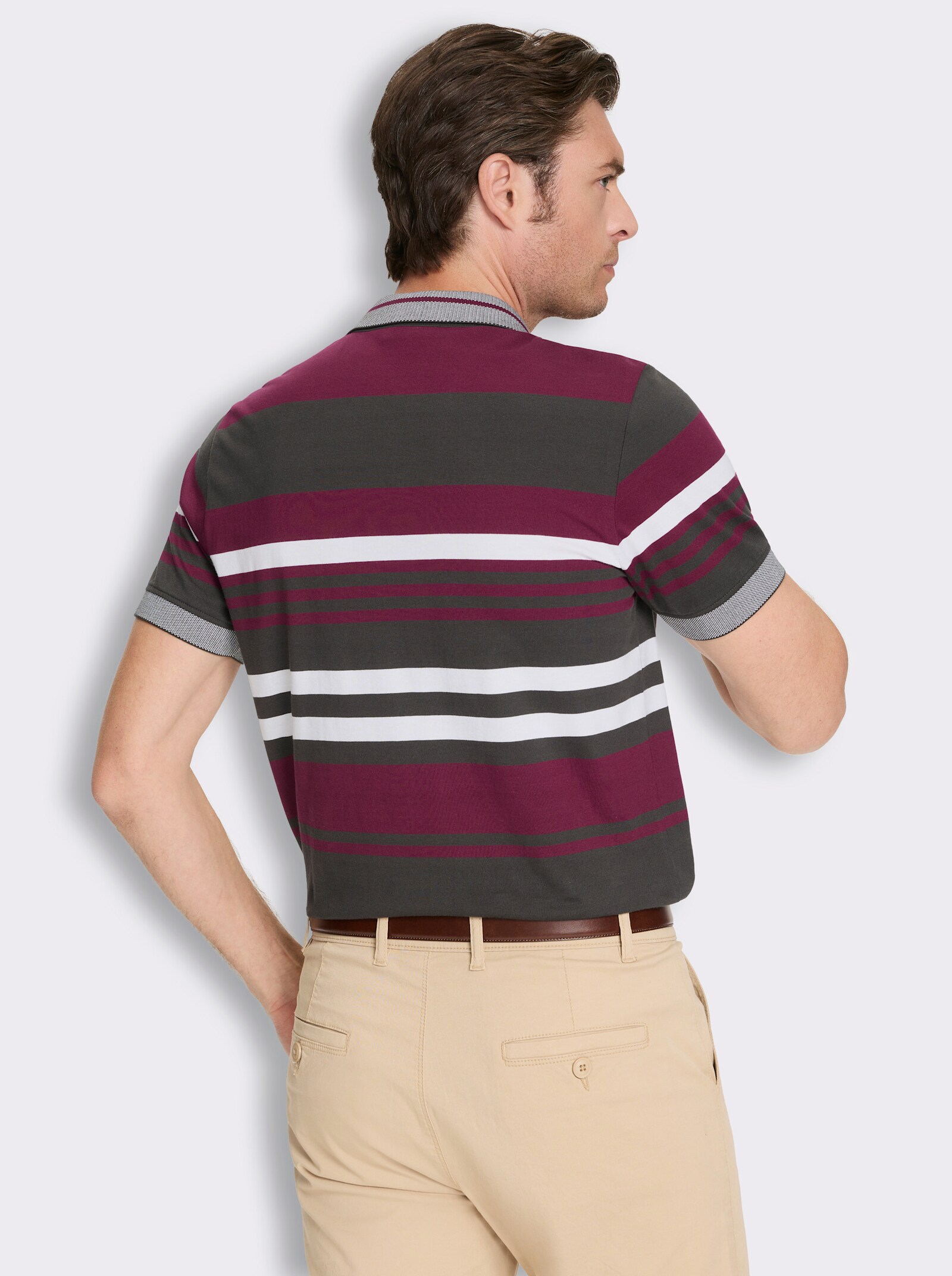 Marco Donati Kurzarmshirt mit knöpfbarer Brusttasche - ecru-bordeaux-gestreift