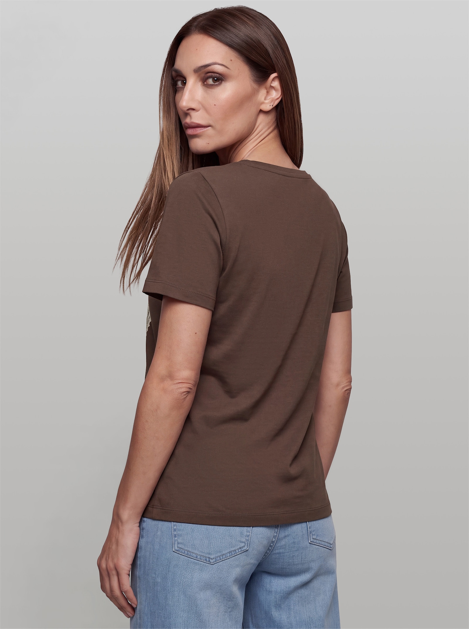 heine Kurzarmshirt mit Folienprint - schoko
