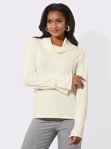 Langarm-Pullover mit halsfernem Rollkragen - champagner