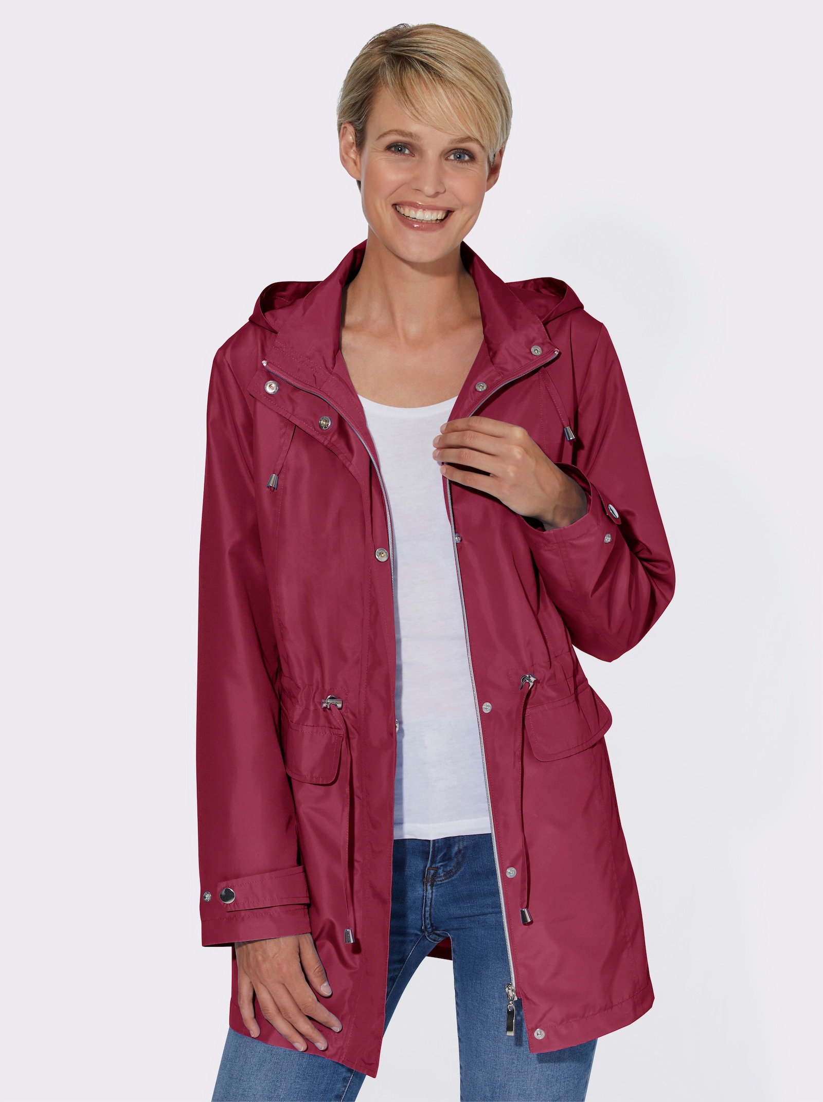 Jacke mit regulierbarer Kapuze und Taille - himbeere
