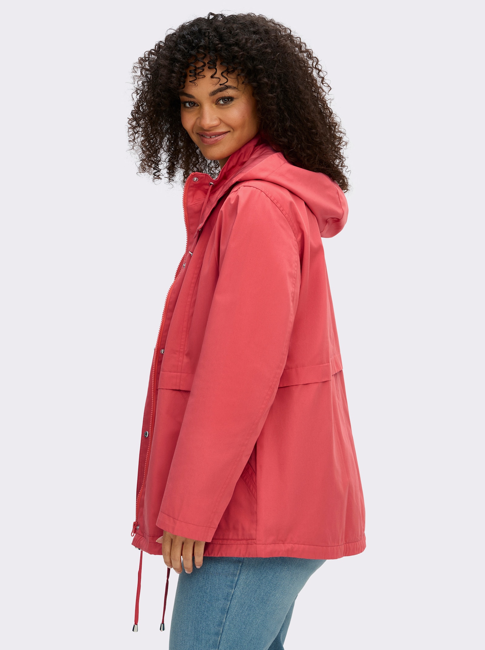 Kapuzenjacke mit Stehkragen - grapefruit