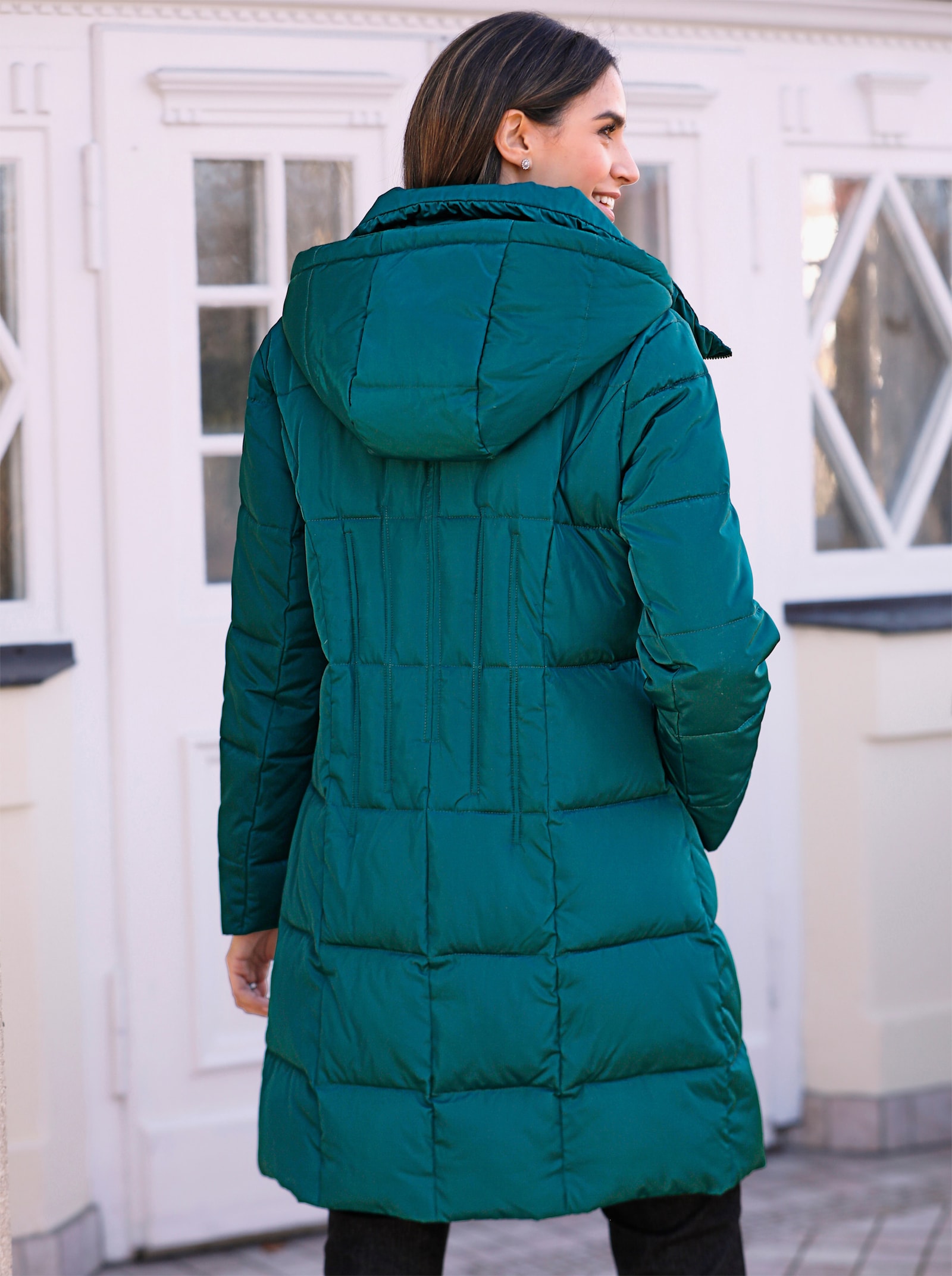 Manteau matelassé avec fronces au niveau du col montant - bleu pétrole