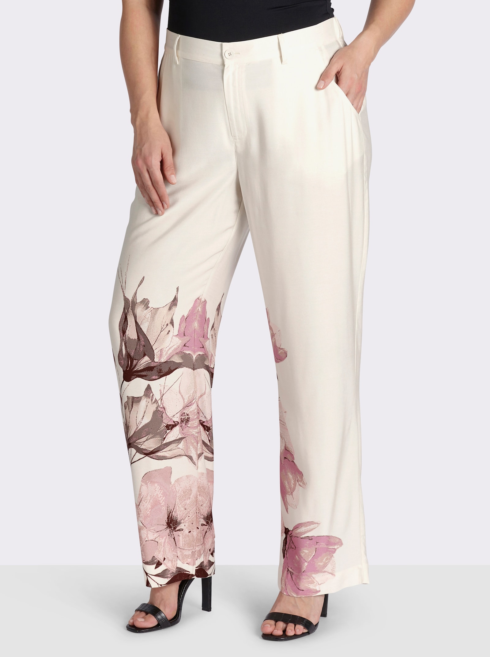 sheego Hose mit Blumenprint - champagner-puder-bedruckt