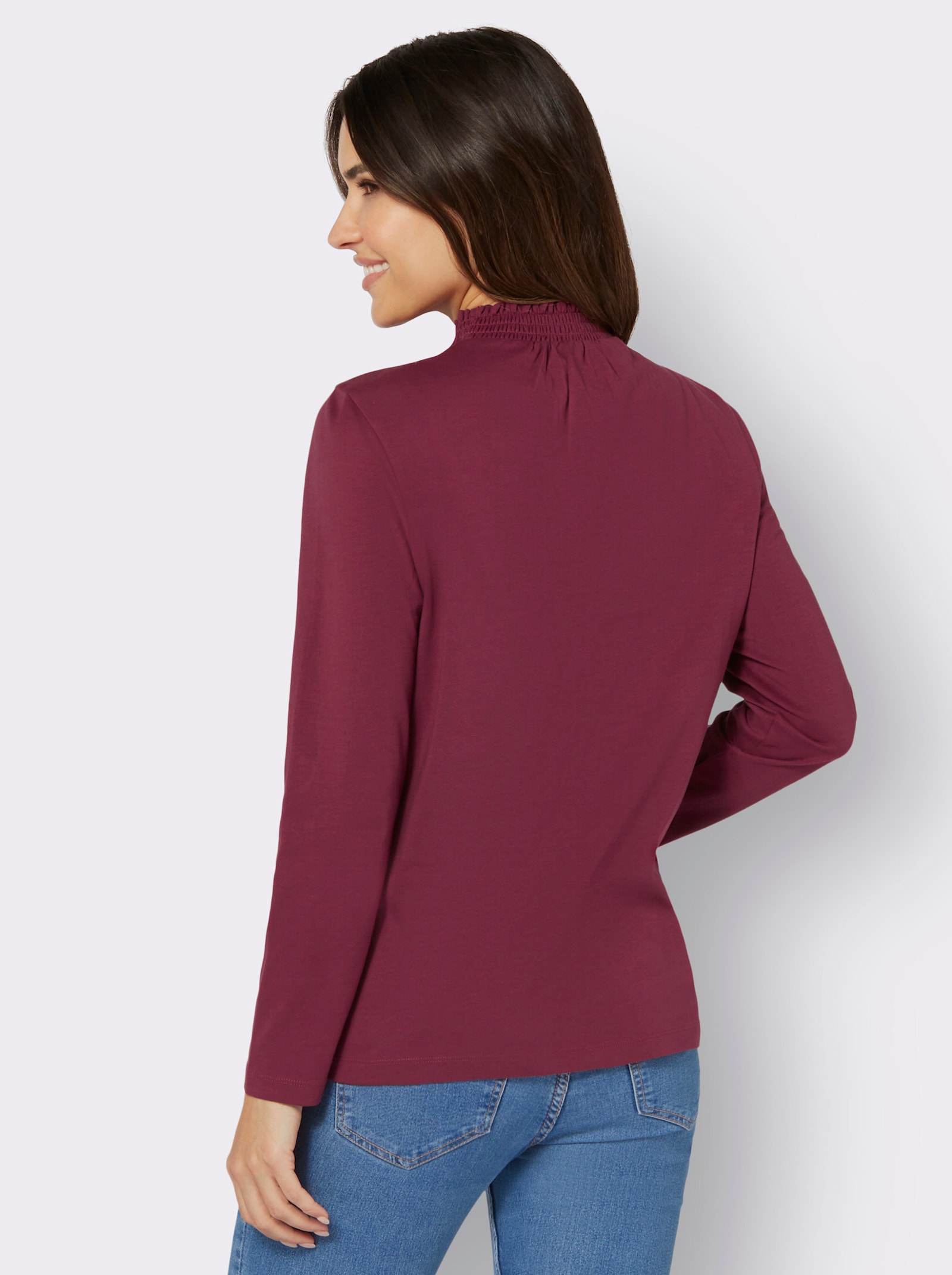 Tričko se stojáčkem s řasením na předním dílu - bordó