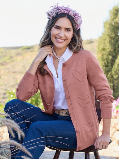 Strickjacke mit herzförmigem Strickmotiv - rosenholz