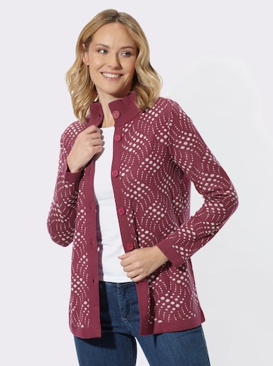 Jacquardstrickjacke mit zweifarbigem Muster - malve-ecru-gemustert