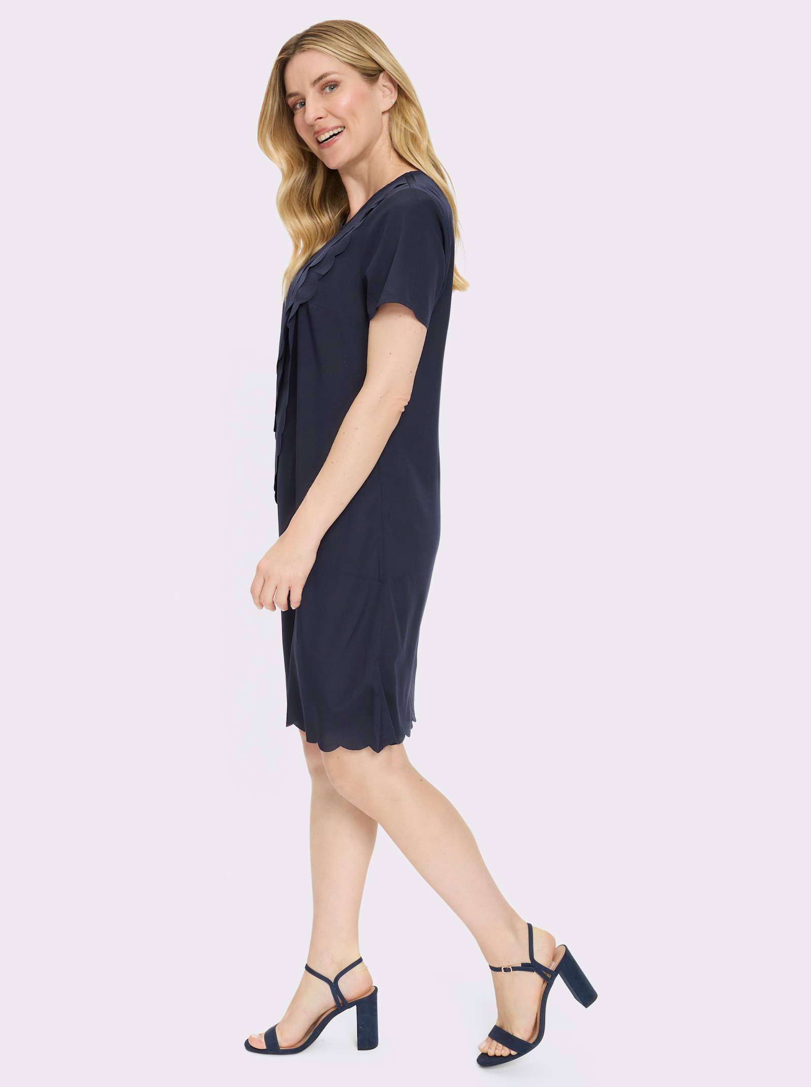 Stufenkleid mit Wellenkanten vorne - marine