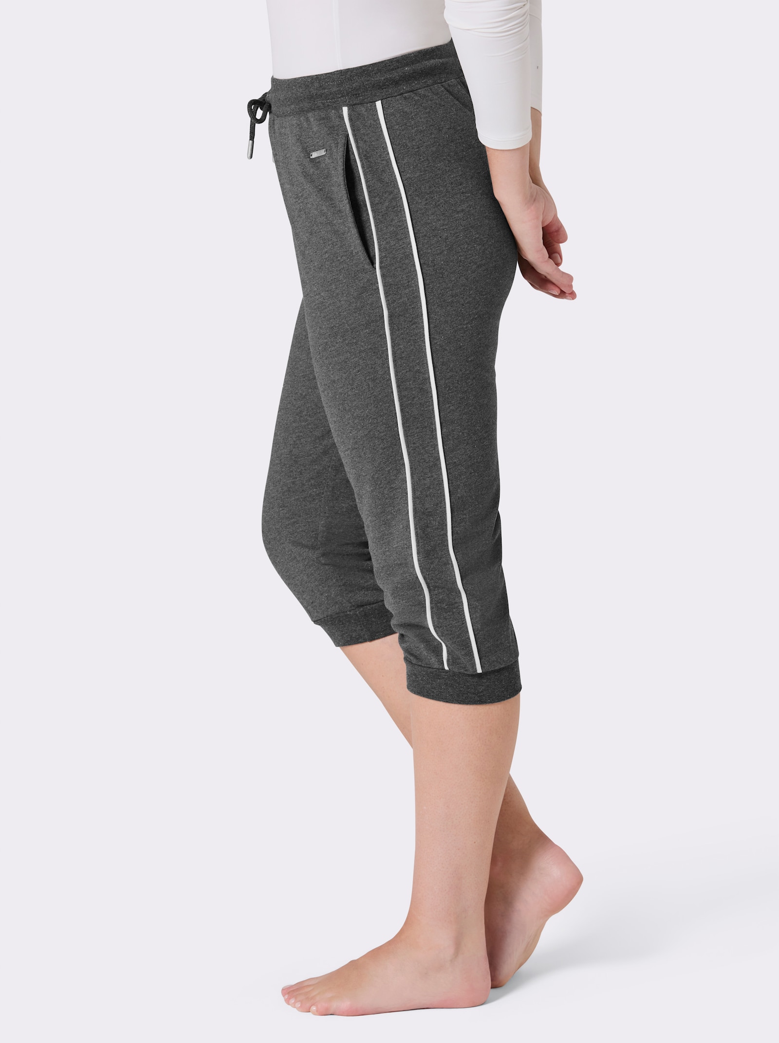 feel good Caprihose mit Bündchen - anthrazit-meliert-weiß