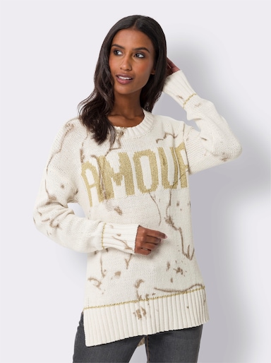 heine Strickpullover mit Schriftzug - sand-gemustert