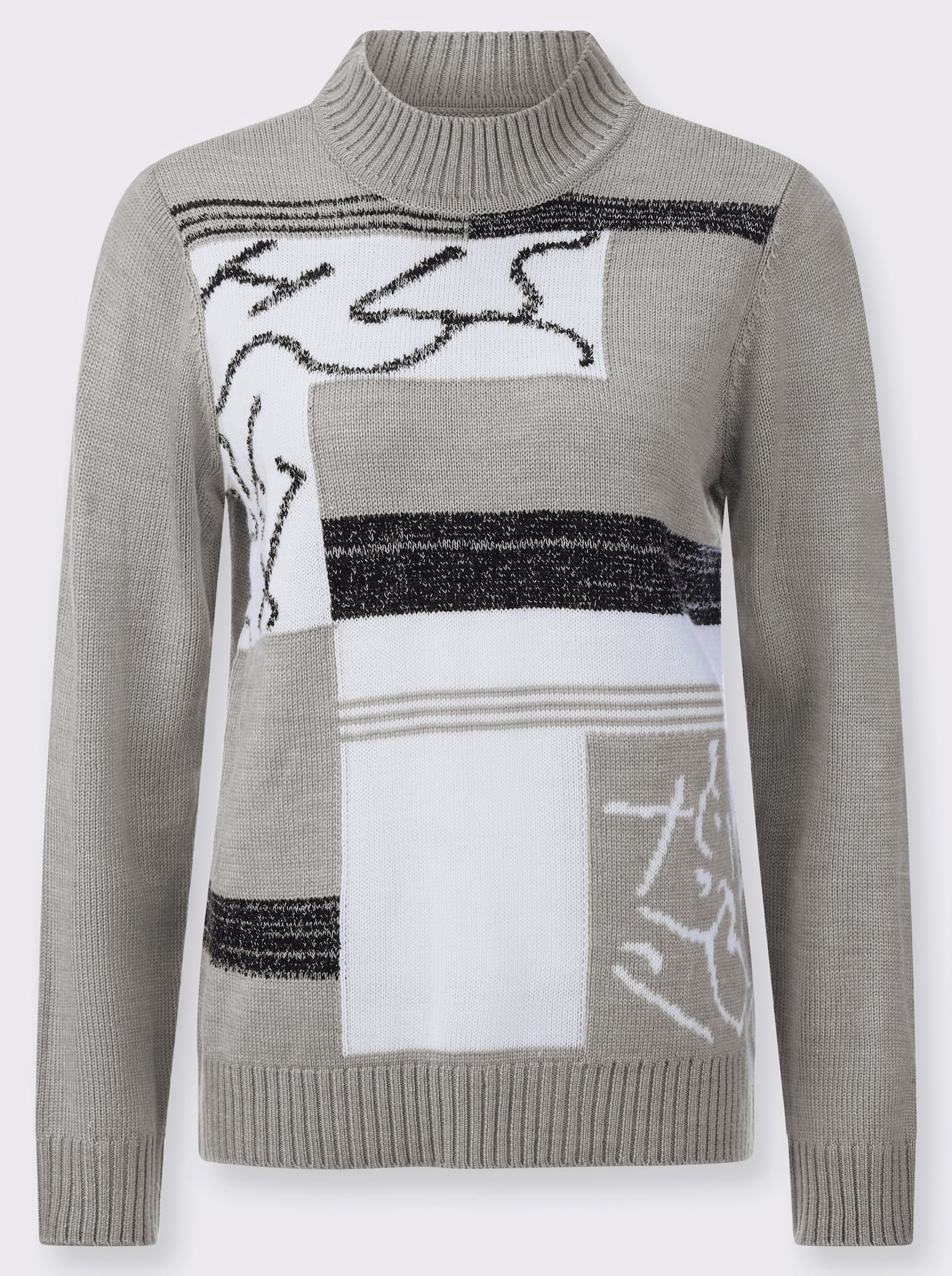 Stehkragenpullover mit Intarsienmuster - steingrau-meliert