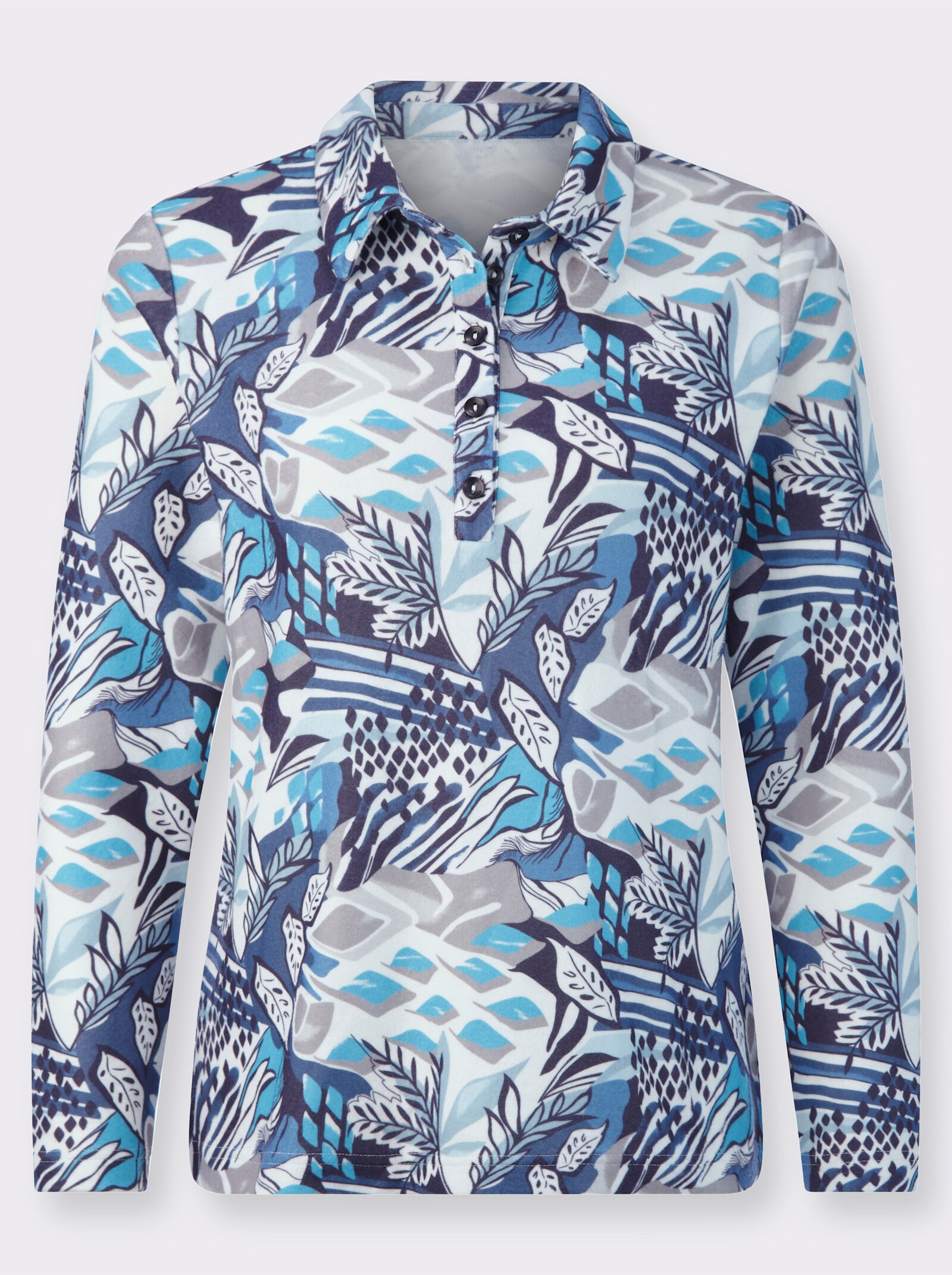 Poloshirt mit Knopfleiste - jeansblau-ecru-bedruckt