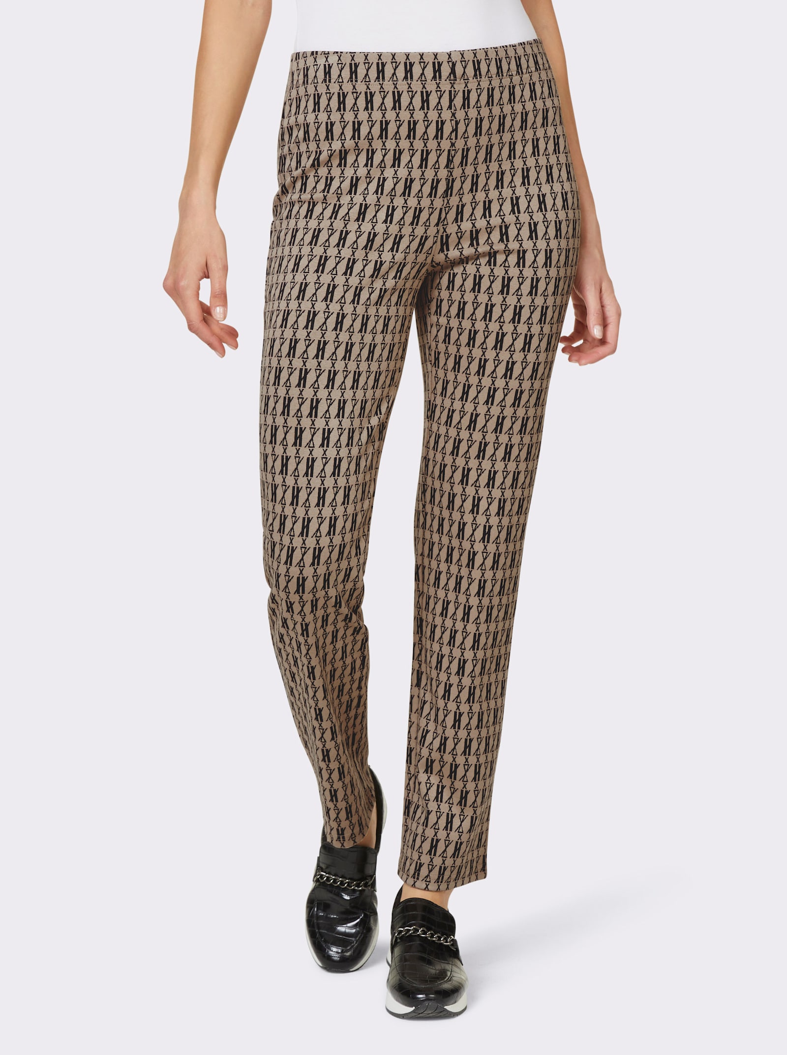 heine Pantalon en jersey au motif jacquard élégant - noir-beige à motifs
