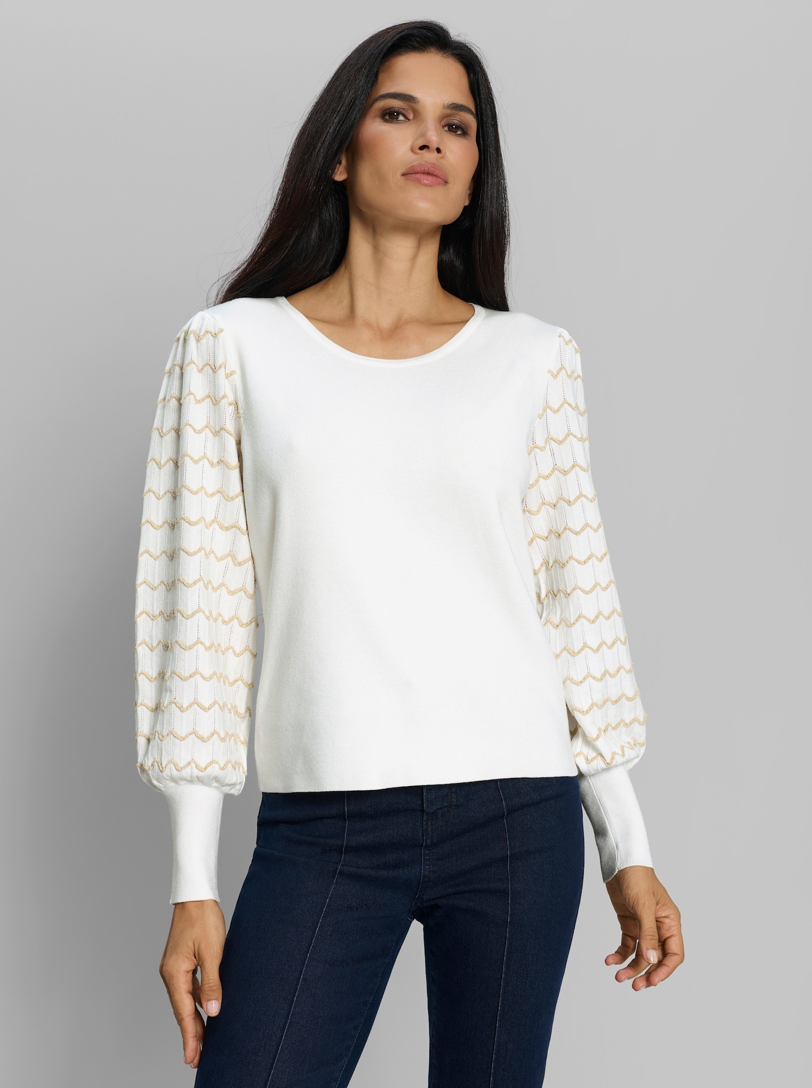 heine Feinstrickpullover mit Zickzack-Muster - ecru