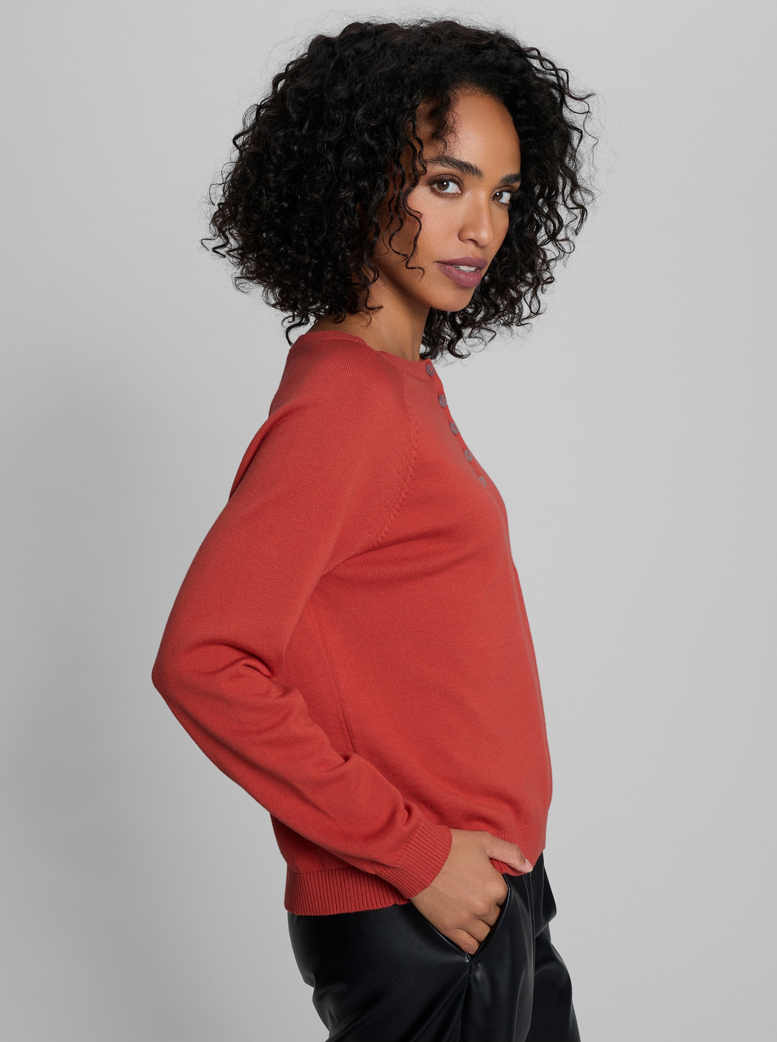 heine Feinstrickpullover mit Knopfleiste - terra