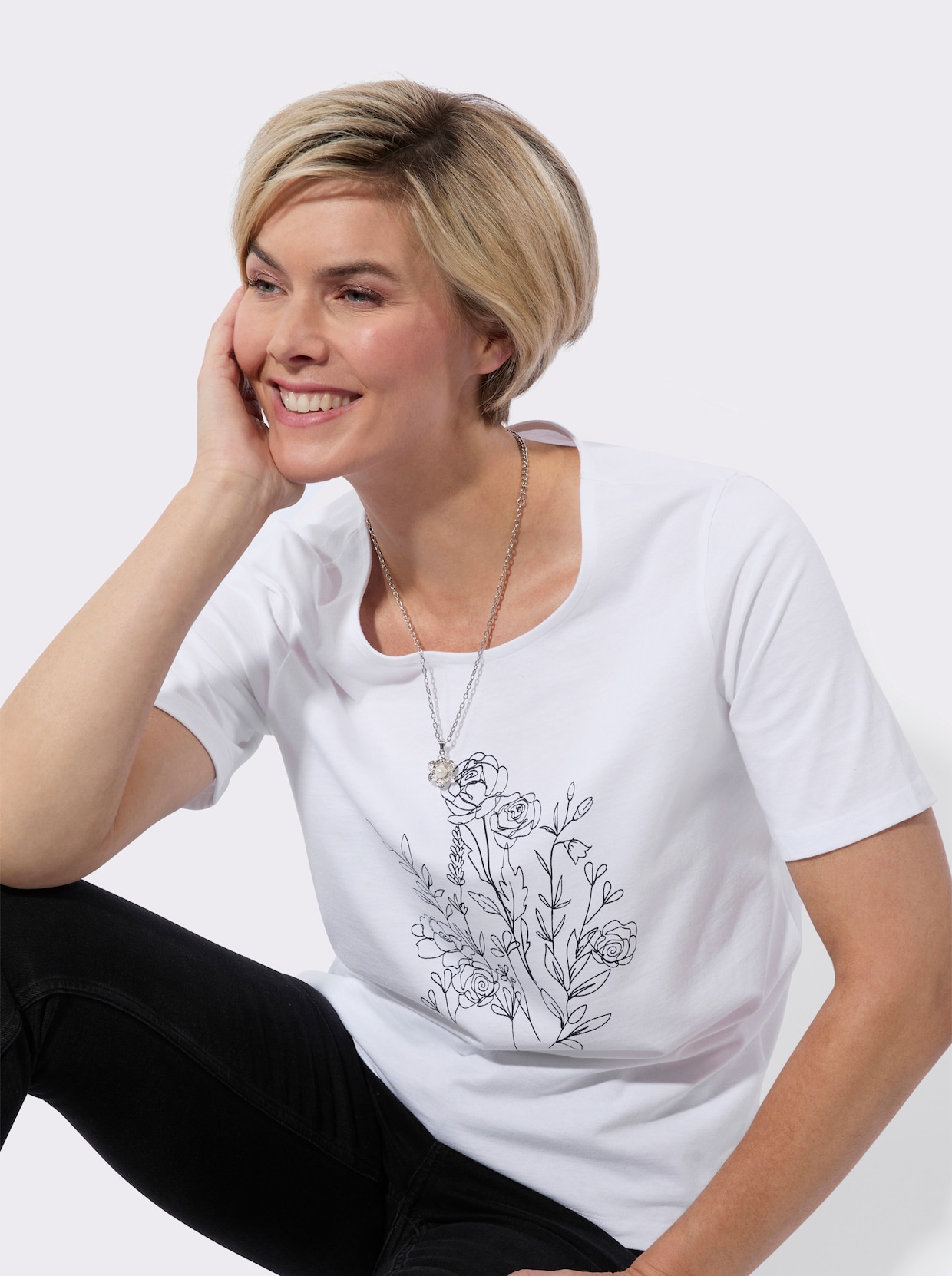 Rundhalsshirt - weiß