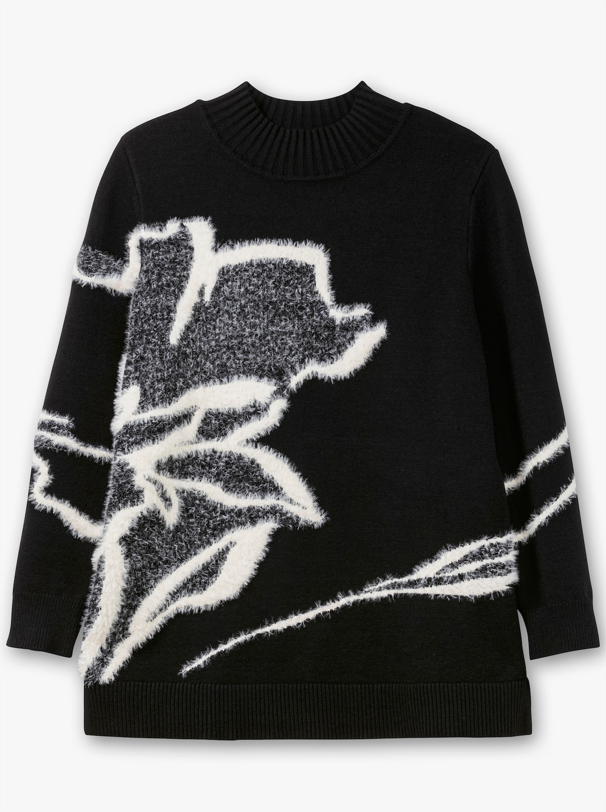 sheego Stehkragenpullover - schwarz-gemustert