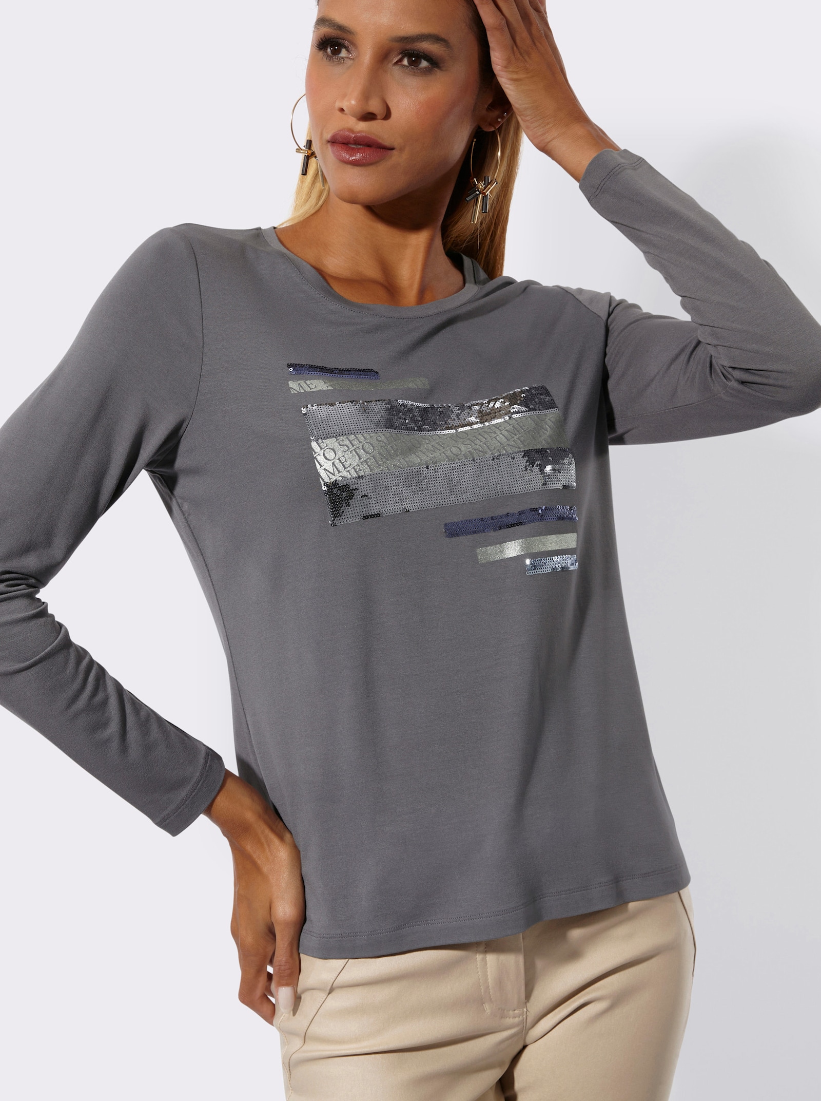 Langarmshirt mit funkelnden Pailletten - anthrazit