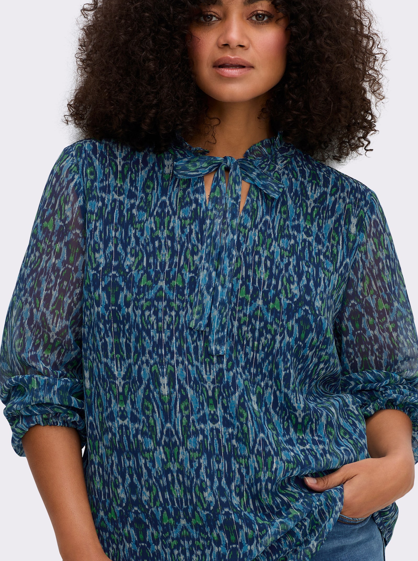 sheego by Joe Browns Chiffonbluse mit Glanz-Nadelstreifen - tiefblau-bedruckt