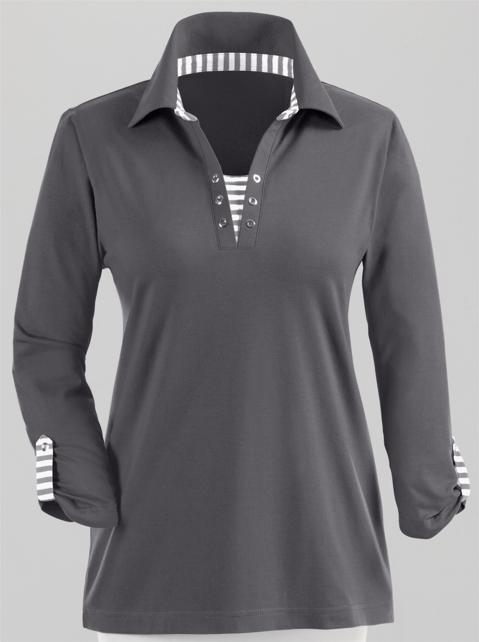 3/4-Arm-Shirt in 2-in-1-Optik - grau-meliert