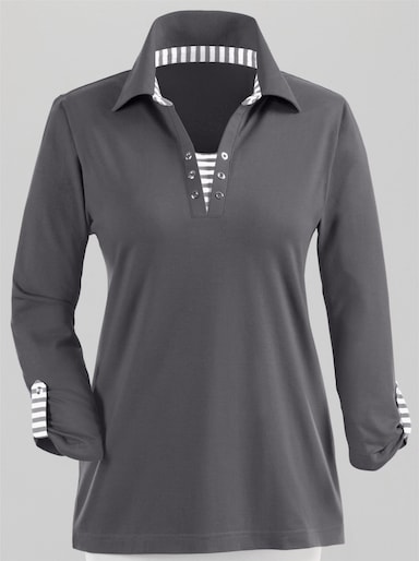 3/4-Arm-Shirt in 2-in-1-Optik - grau-meliert