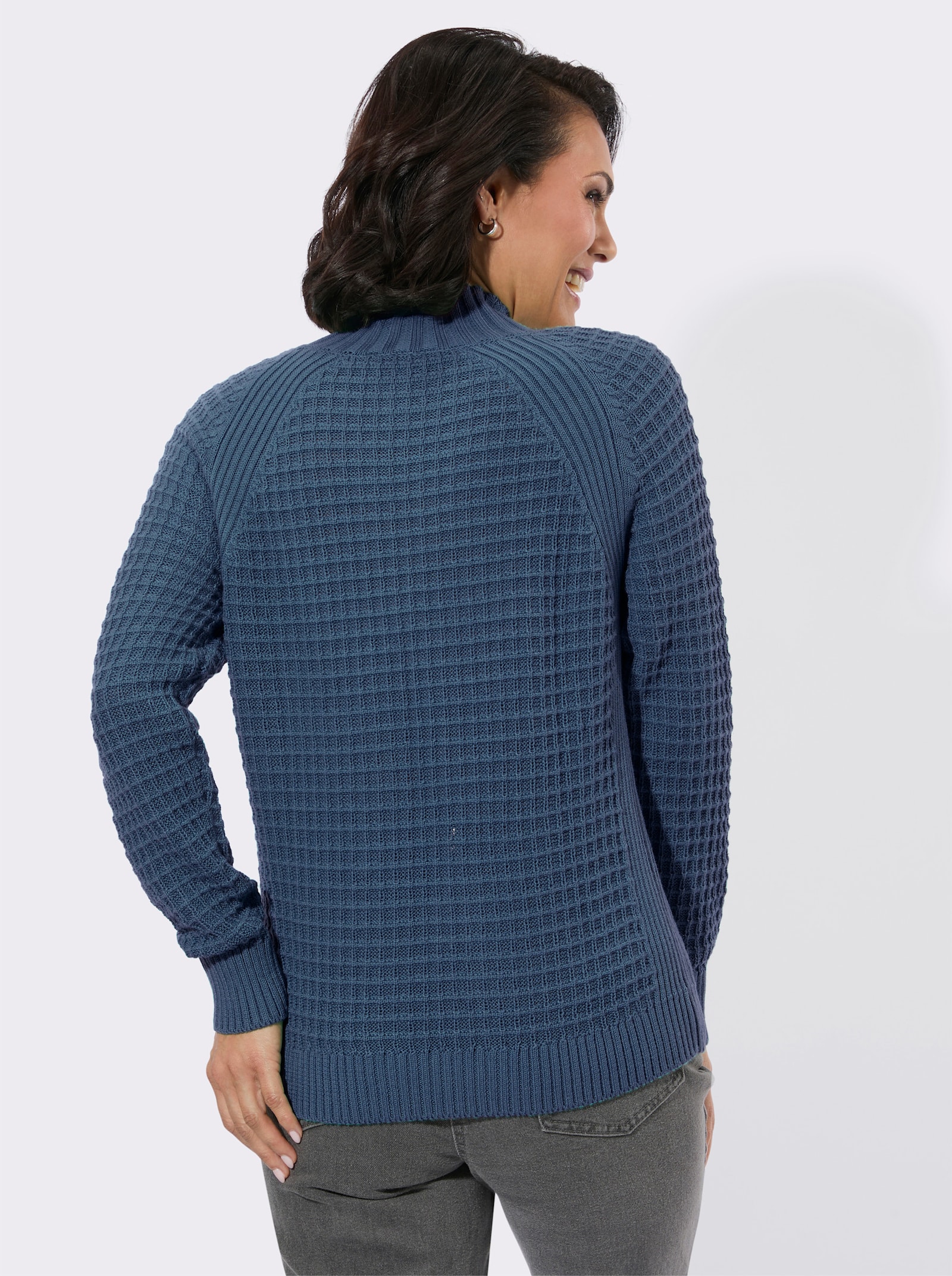 Stehkragenpullover mit Zierknöpfen - jeansblau
