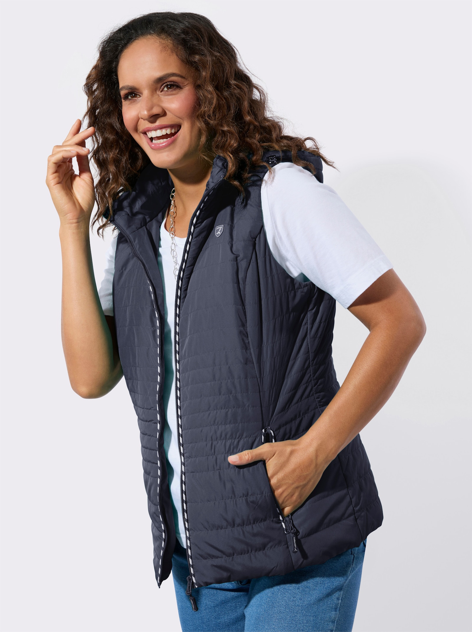 Kapuzenweste mit gestreiftem Futter - marine