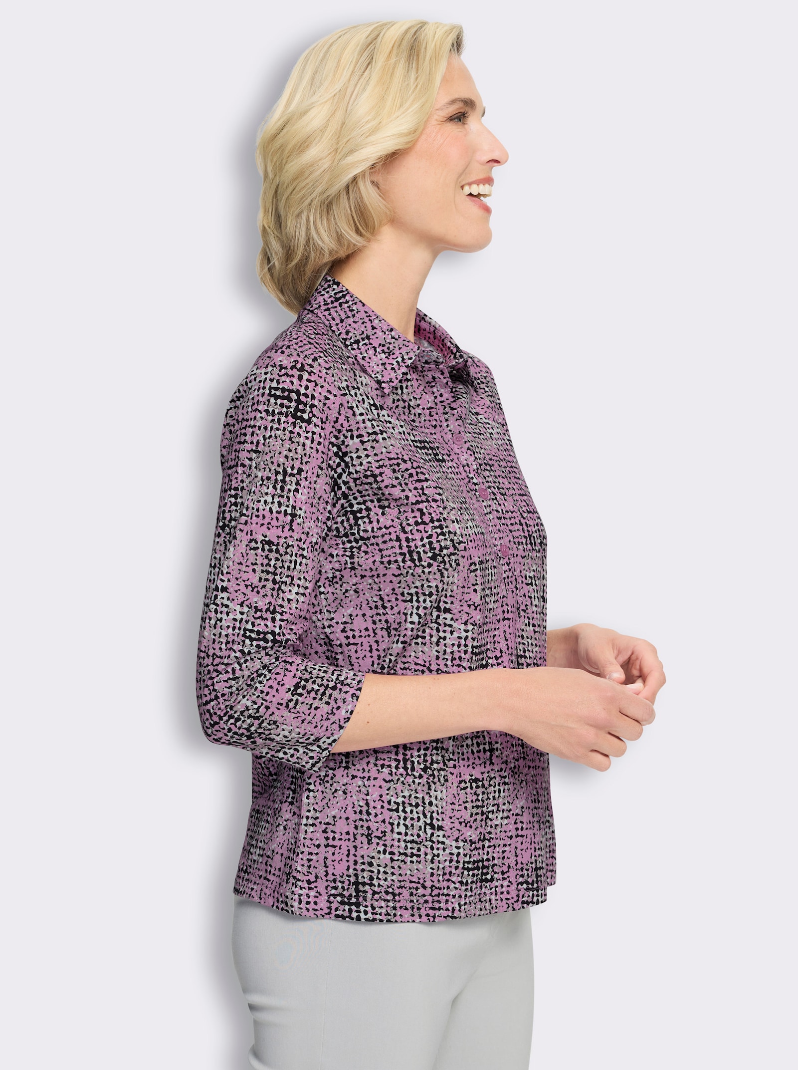 Poloshirt van katoen, bedrukt - orchidee/ecru bedrukt