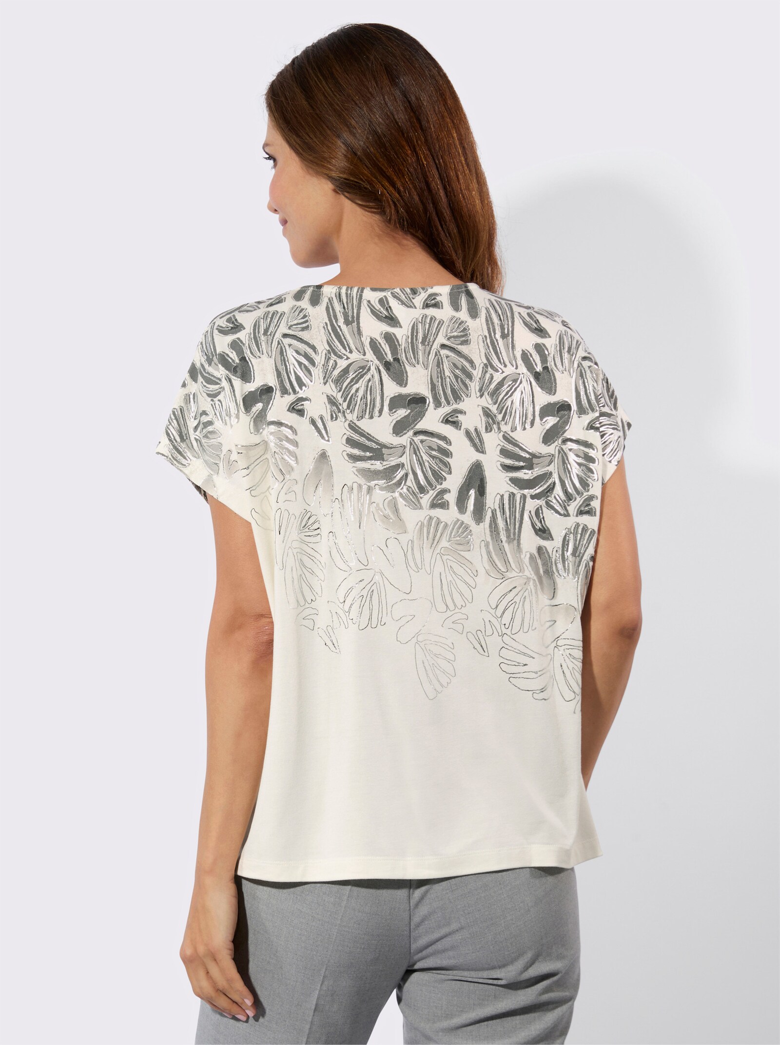 Rundhalsshirt mit Foliendruck - champagner-anthrazit-bedruckt