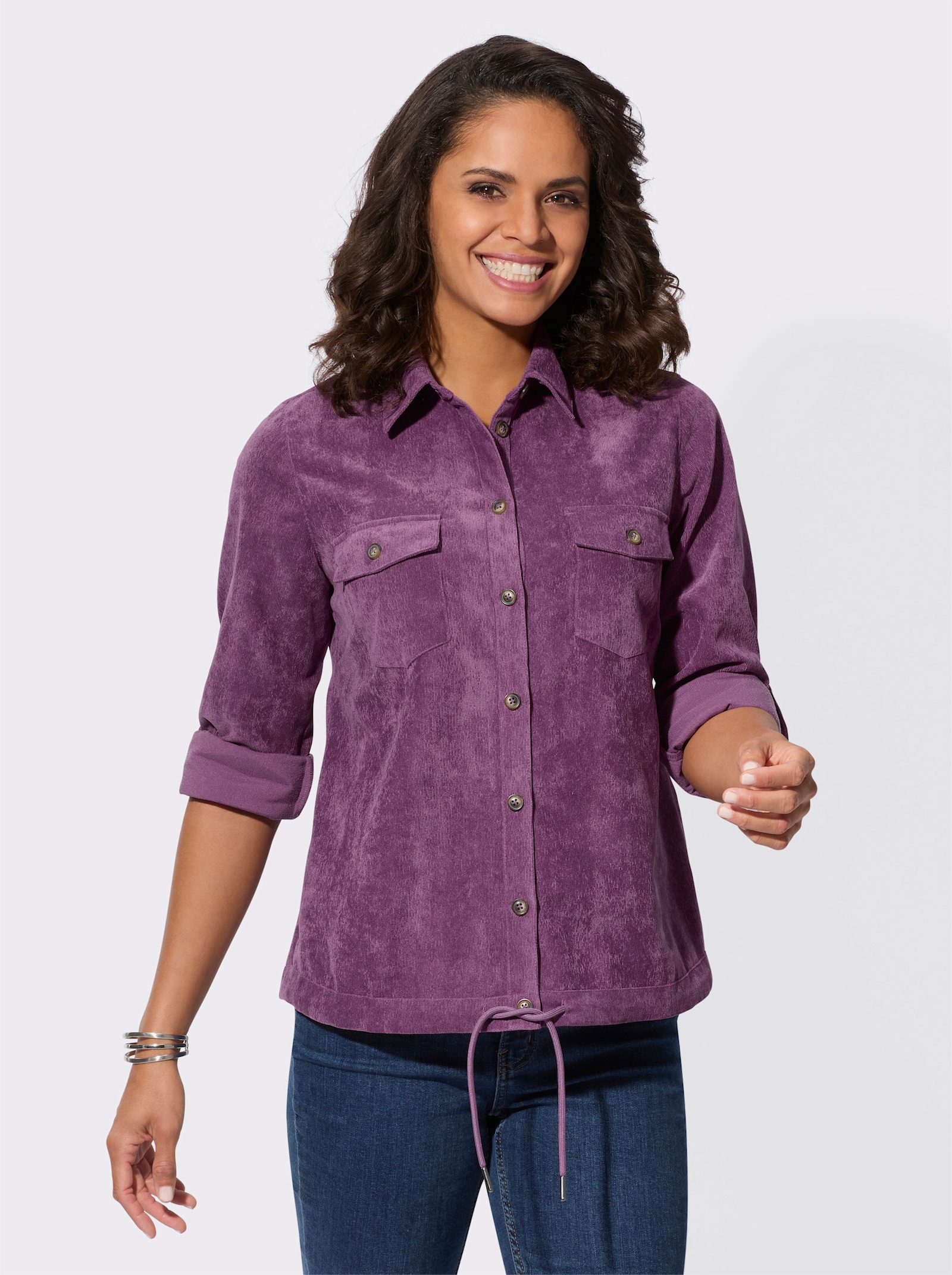 Langarm-Bluse aus Cord - violett