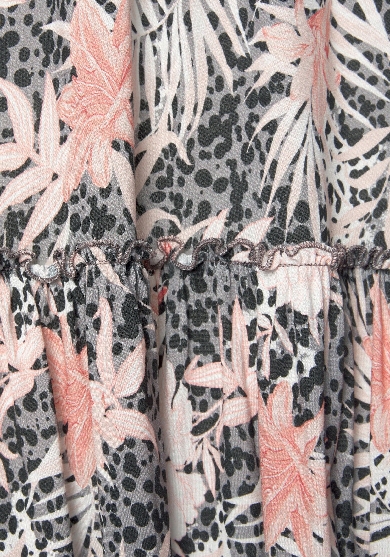 Buffalo Jerseykleid - weiß-grau-koralle-bedruckt
