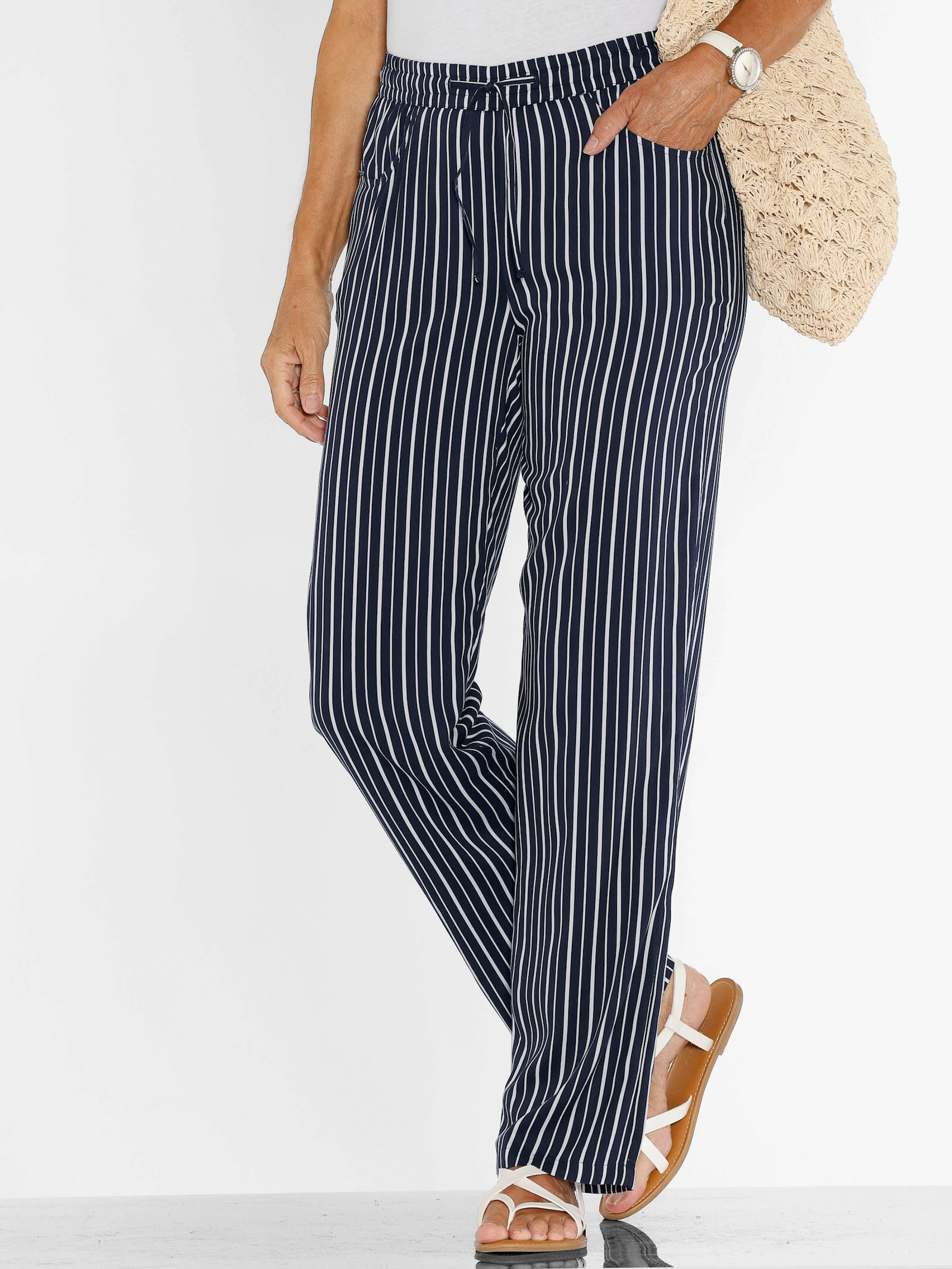 Schlupfhose im Streifenmuster - marine-weiß-gestreift