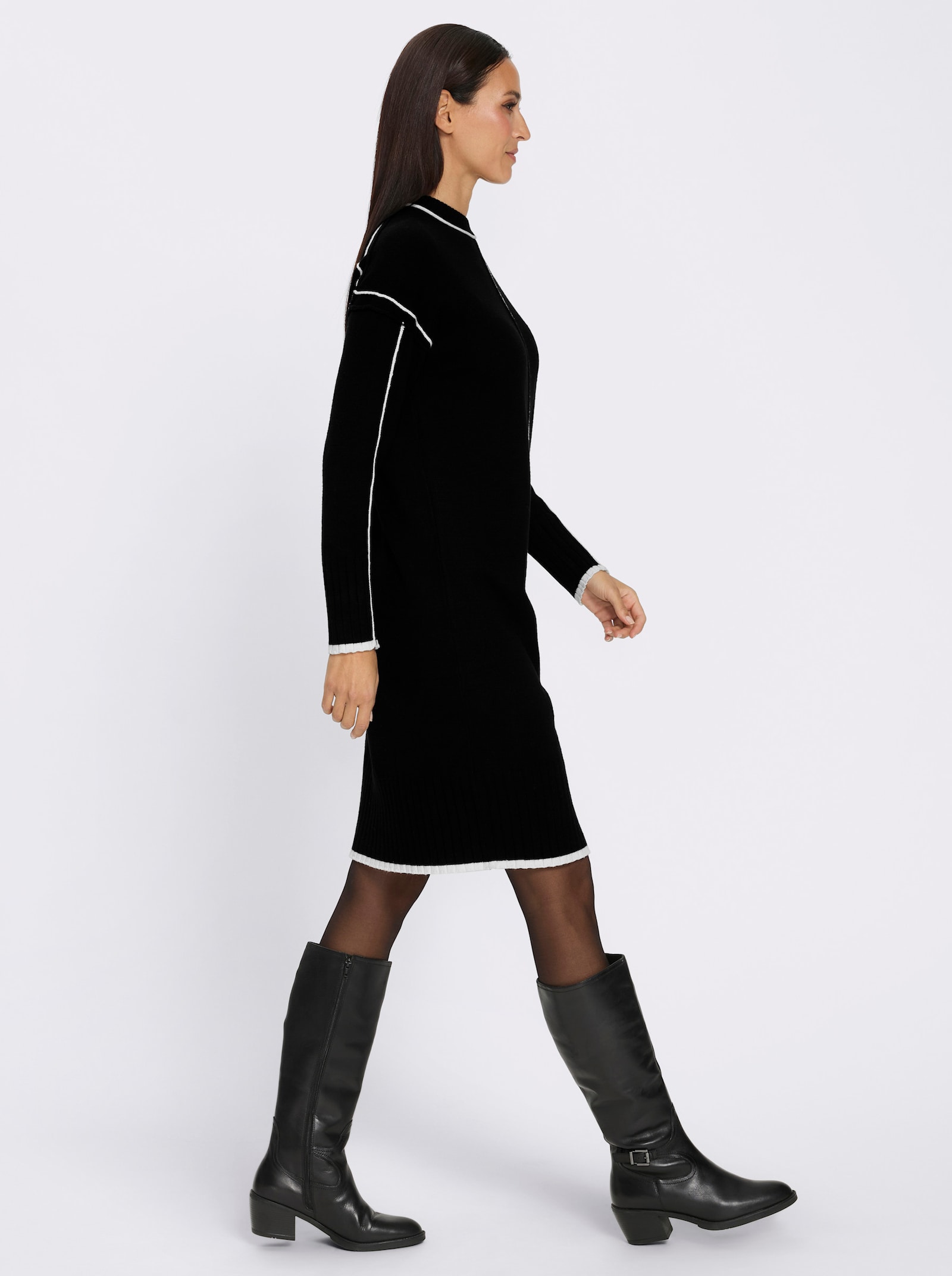 heine Strickkleid mit Kontrast-Paspeln - schwarz-meliert