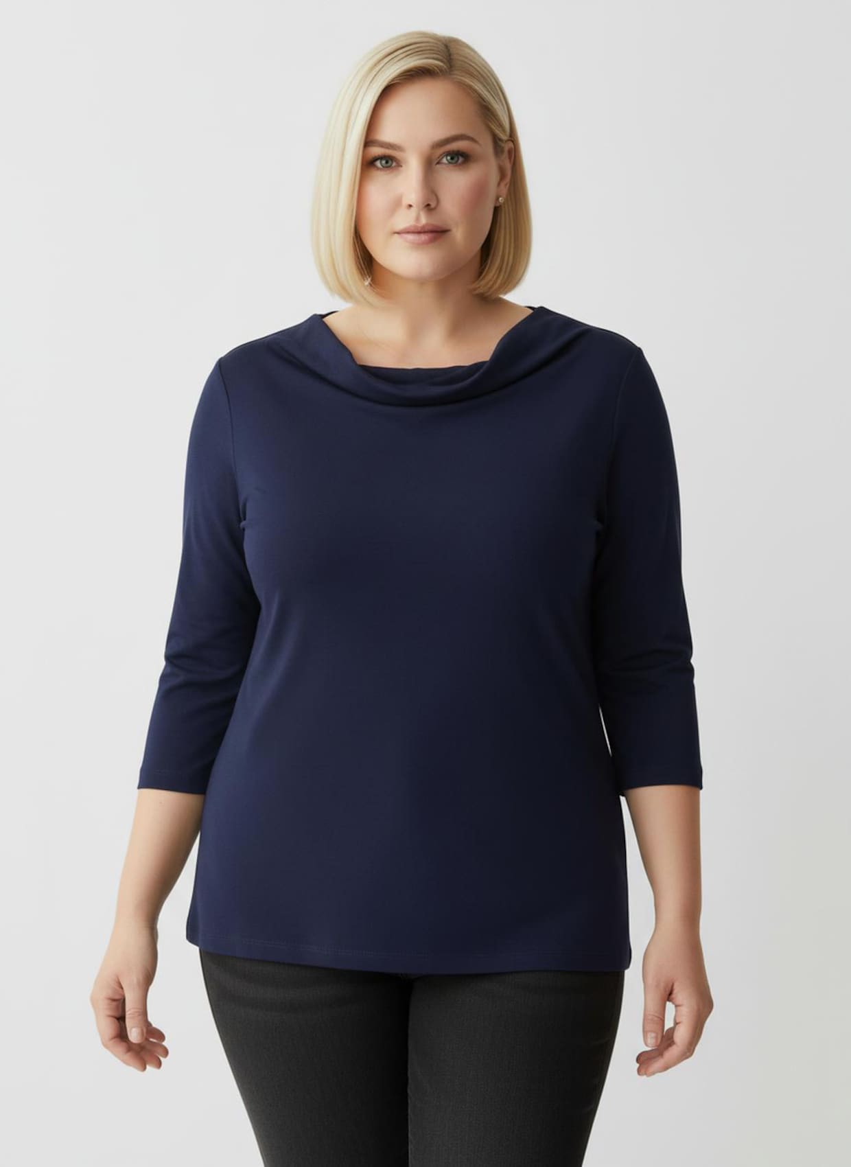 Wasserfallshirt mit 3/4-langen Ärmeln - marine