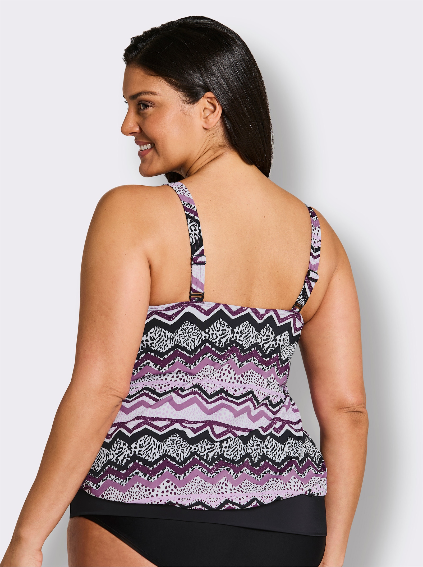 feel good Tankini-Oberteil im Zickzack_Dessin - violett-schwarz-bedruckt