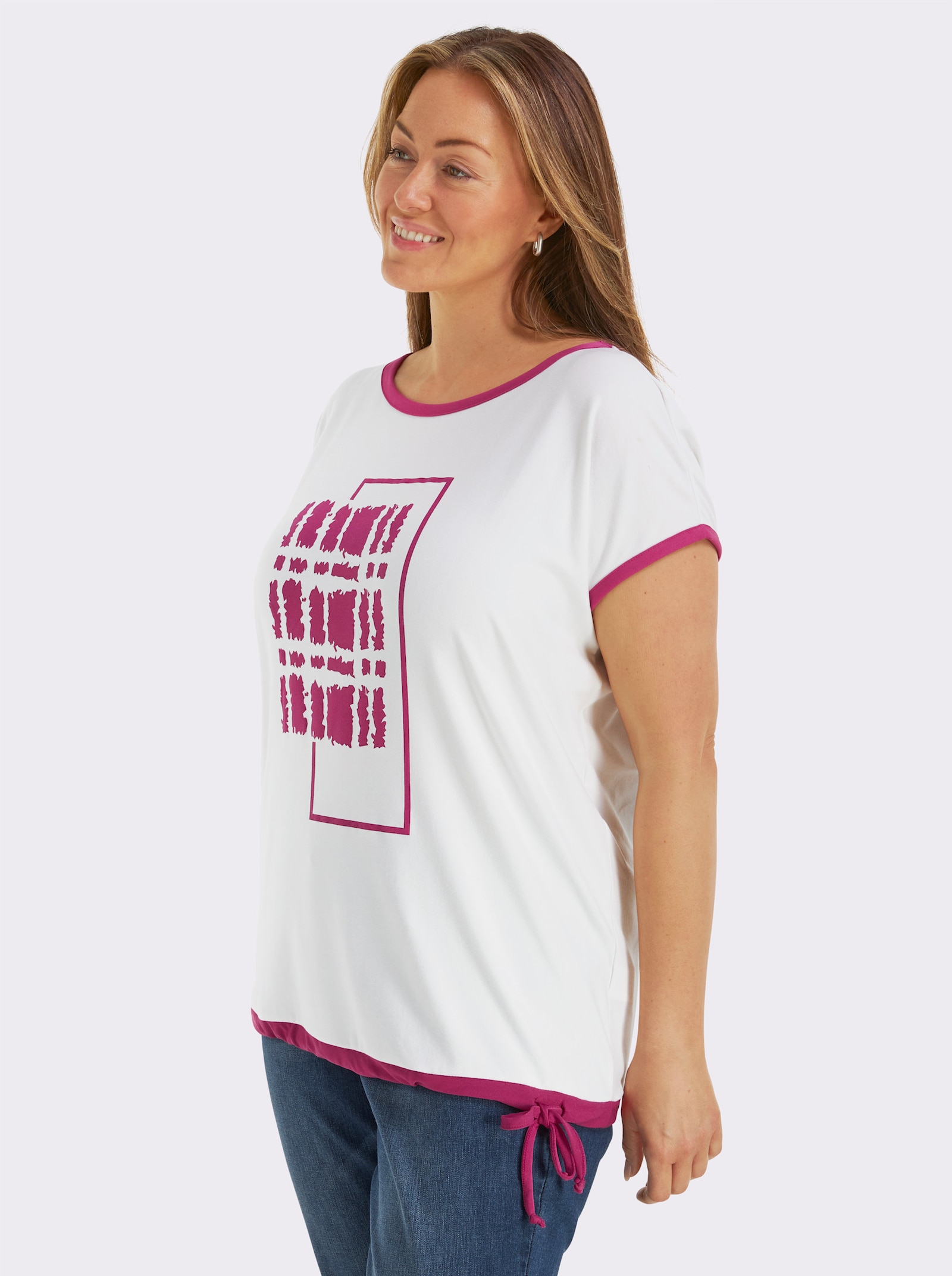 Print-Shirt mit U-Boot-Ausschnitt - ecru-magenta-bedruckt