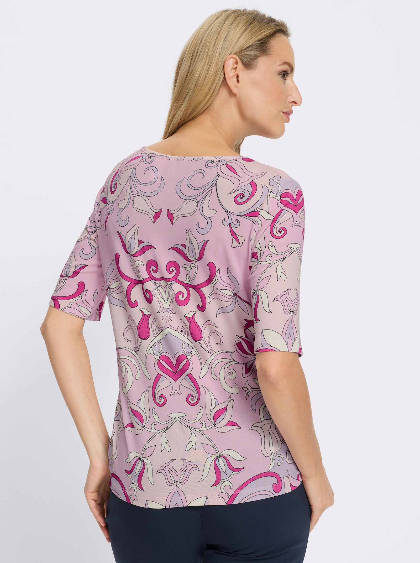 heine Kurzarmshirt mit Cut-outs - rosé-hellrosé-bedruckt