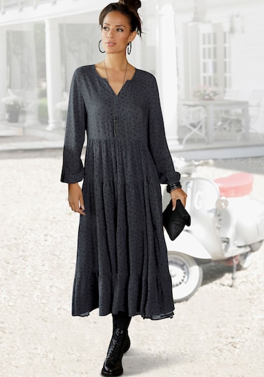 LASCANA Robe longue - gris-noir imprimé