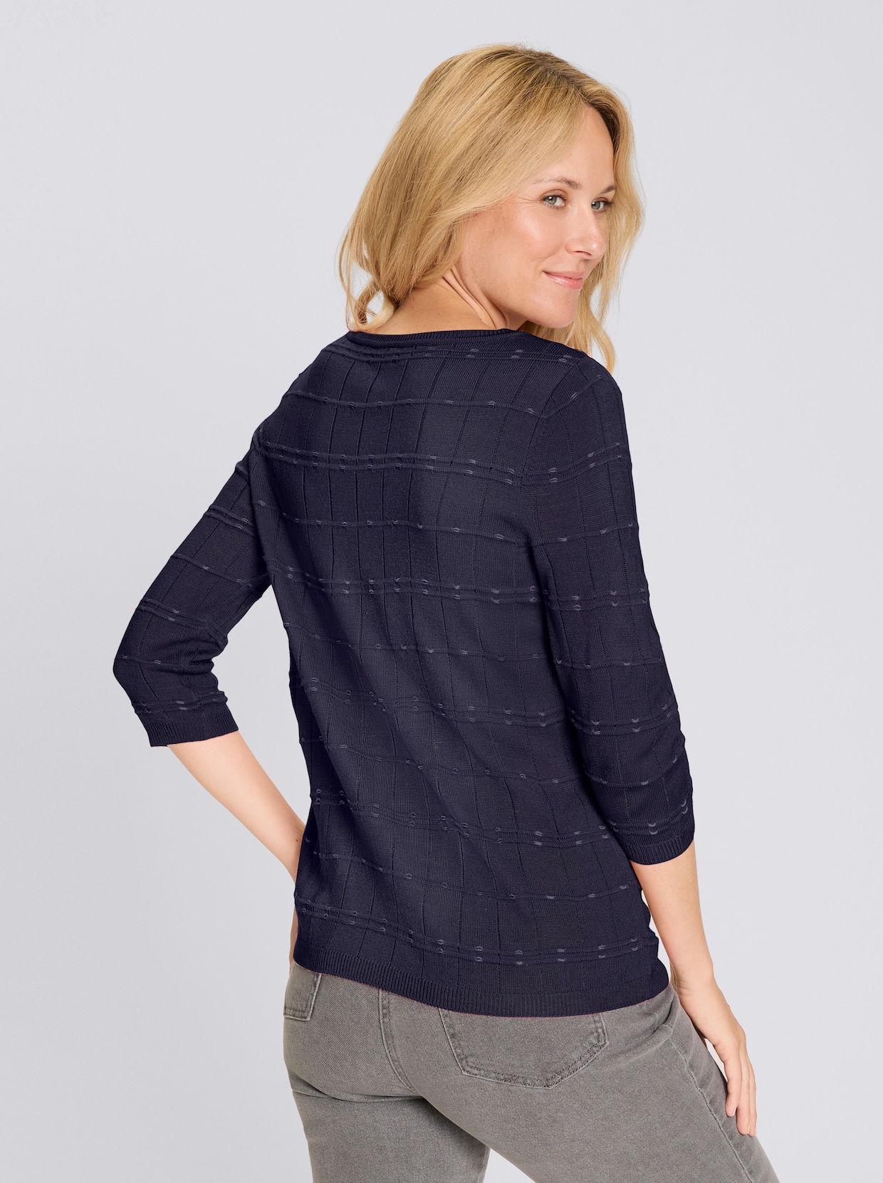 3/4 Arm-Pullover - marine-ecru-gemustert
