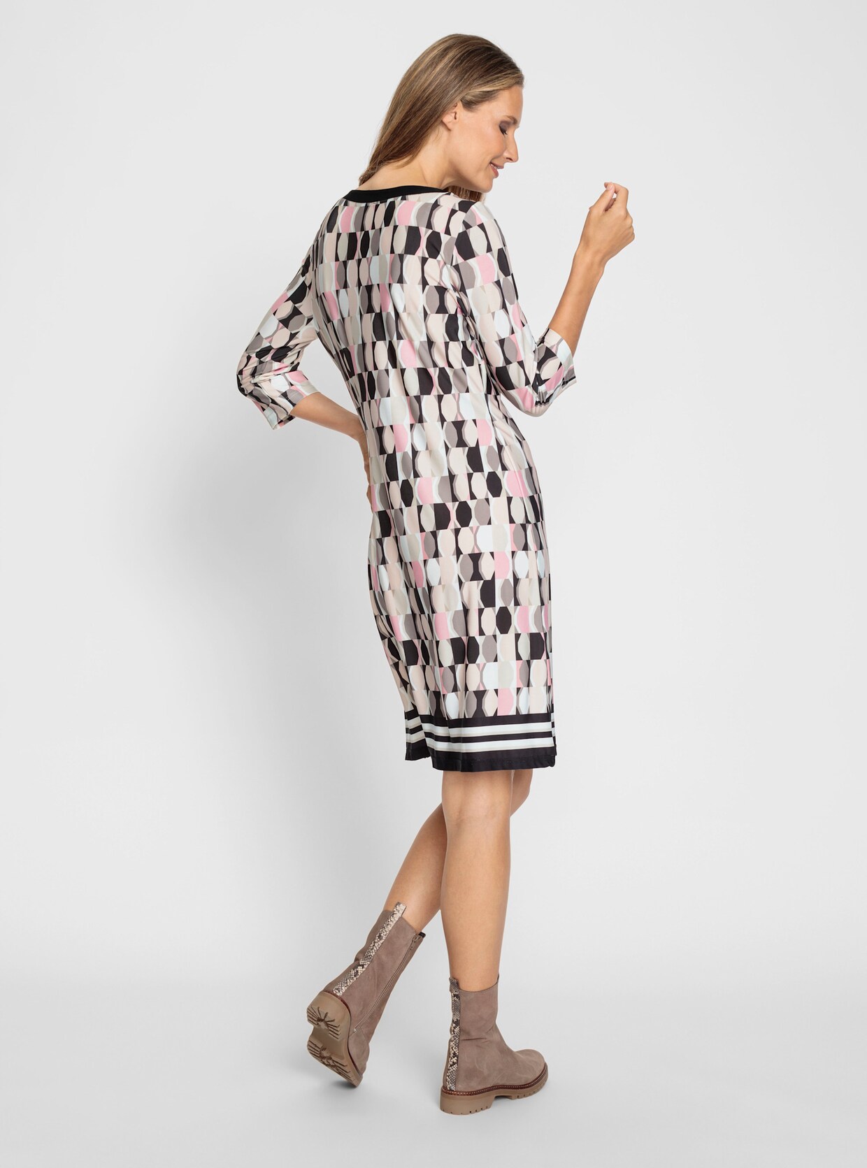 heine Jersey jurk - zwart/taupe geprint