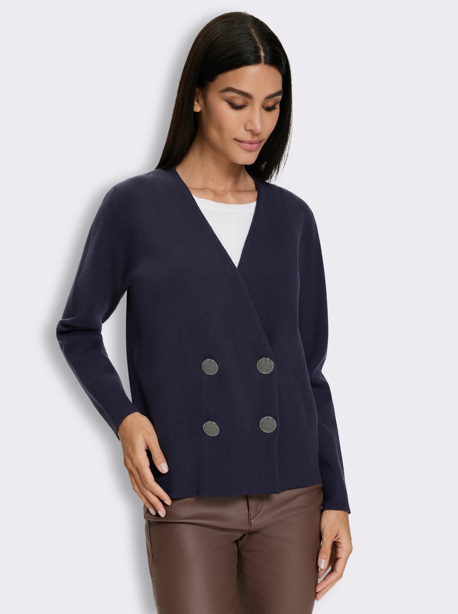 heine Feinstrickjacke mit Zierknöpfen - marine
