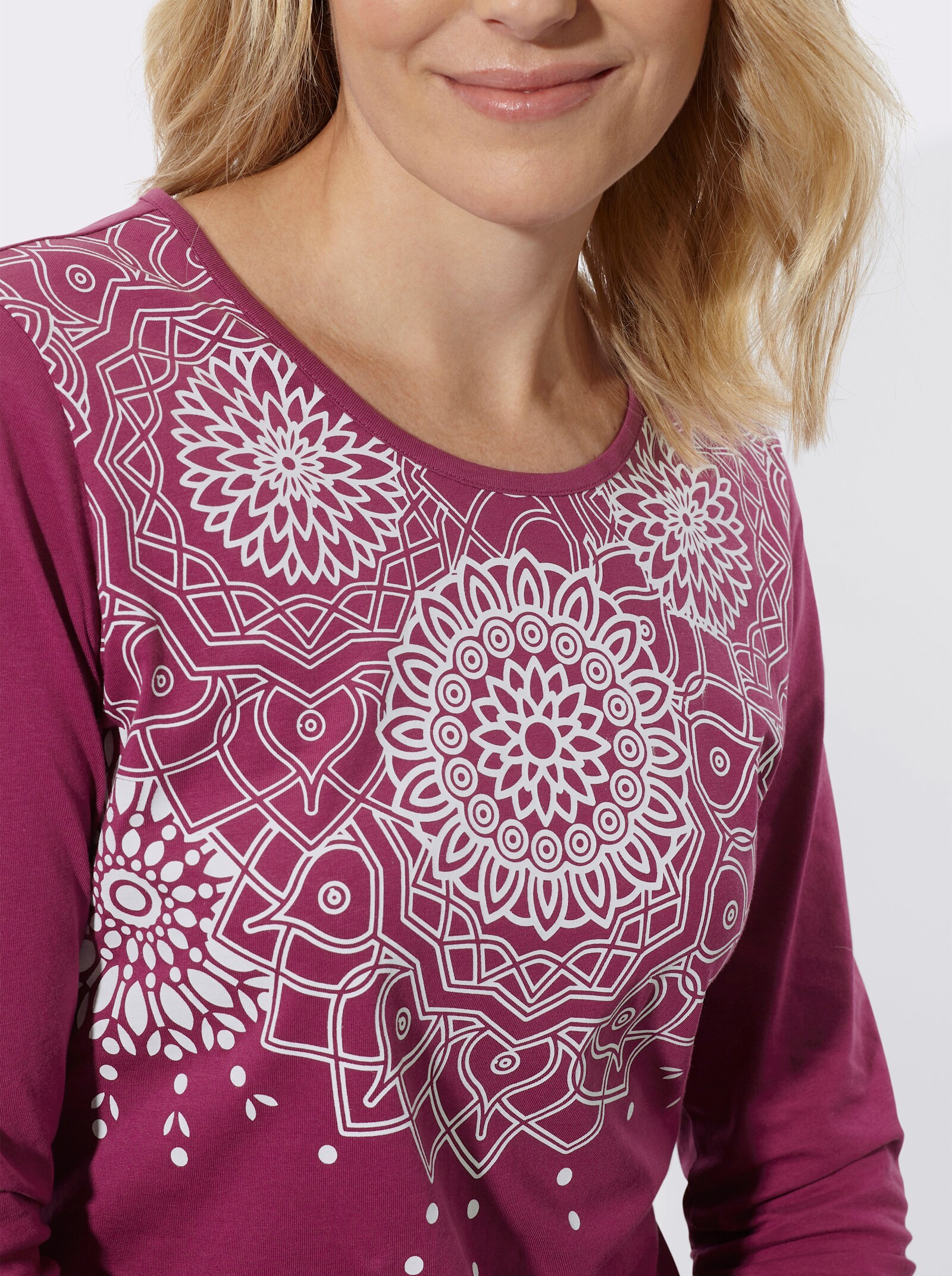 Langarmshirt mit Ornament-Druck - malve-ecru-bedruckt