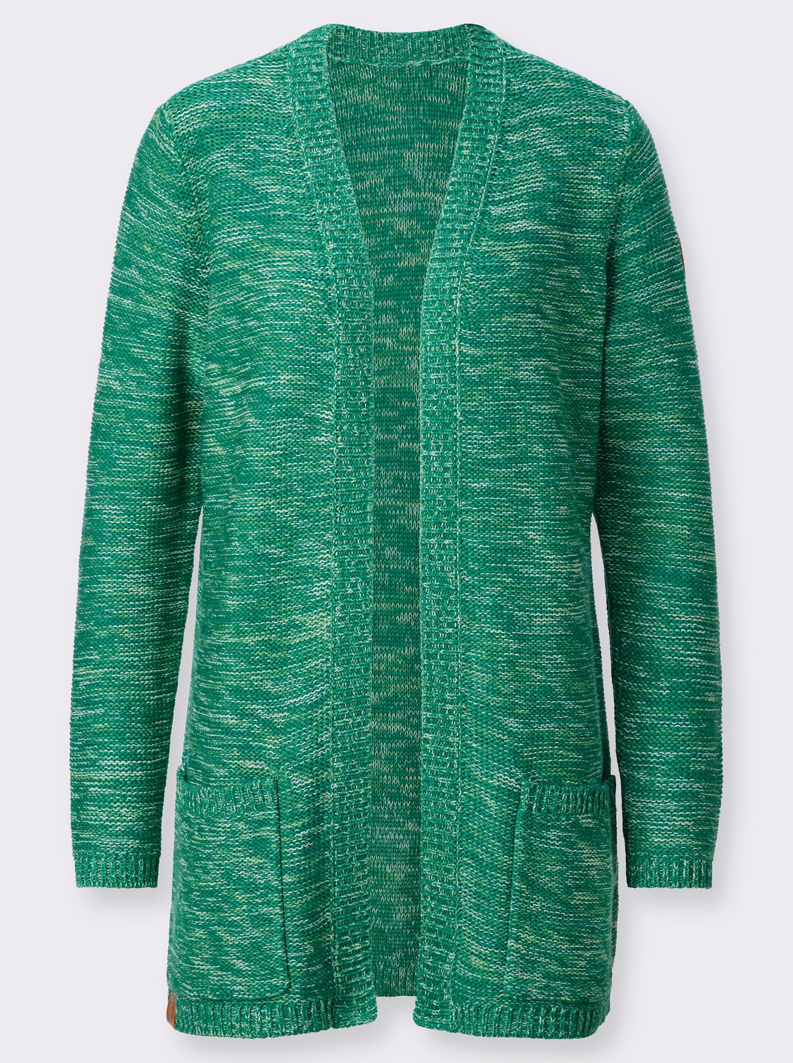 Strickjacke in Longform, meliert - grün-meliert