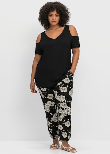 sheego V-Shirt - schwarz