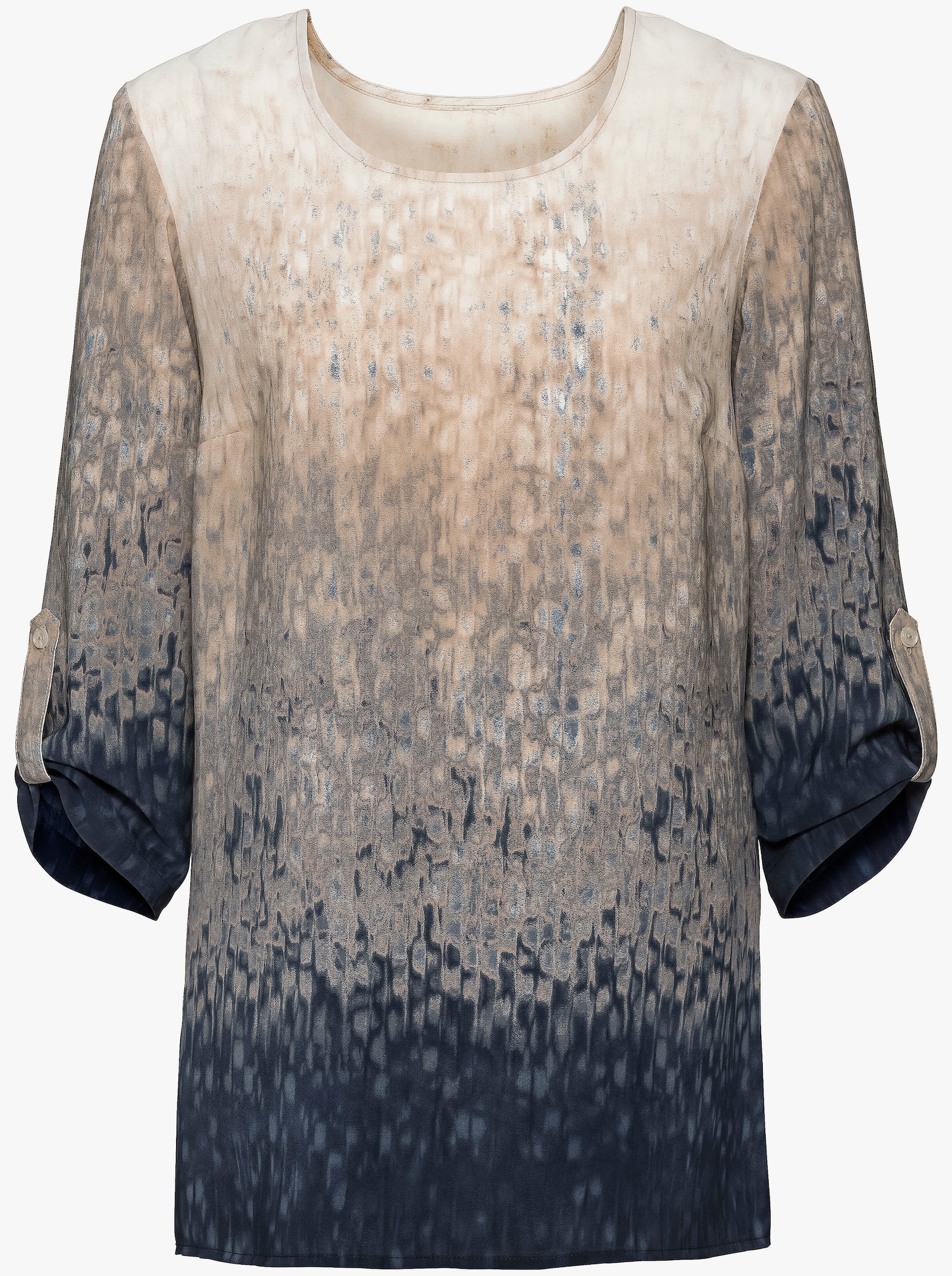 Schlupfbluse mit offenem Kragen - marine-beige-bedruckt
