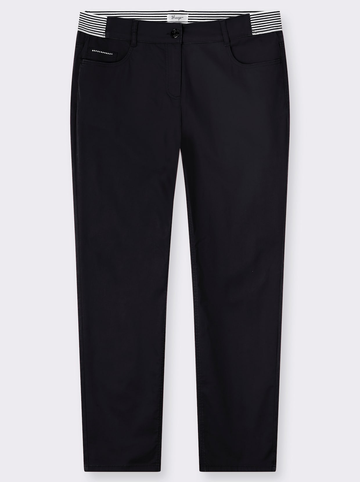 sheego 5-Pocket-Hose mit gestreiften Dehnbund-Einsätzen - schwarz