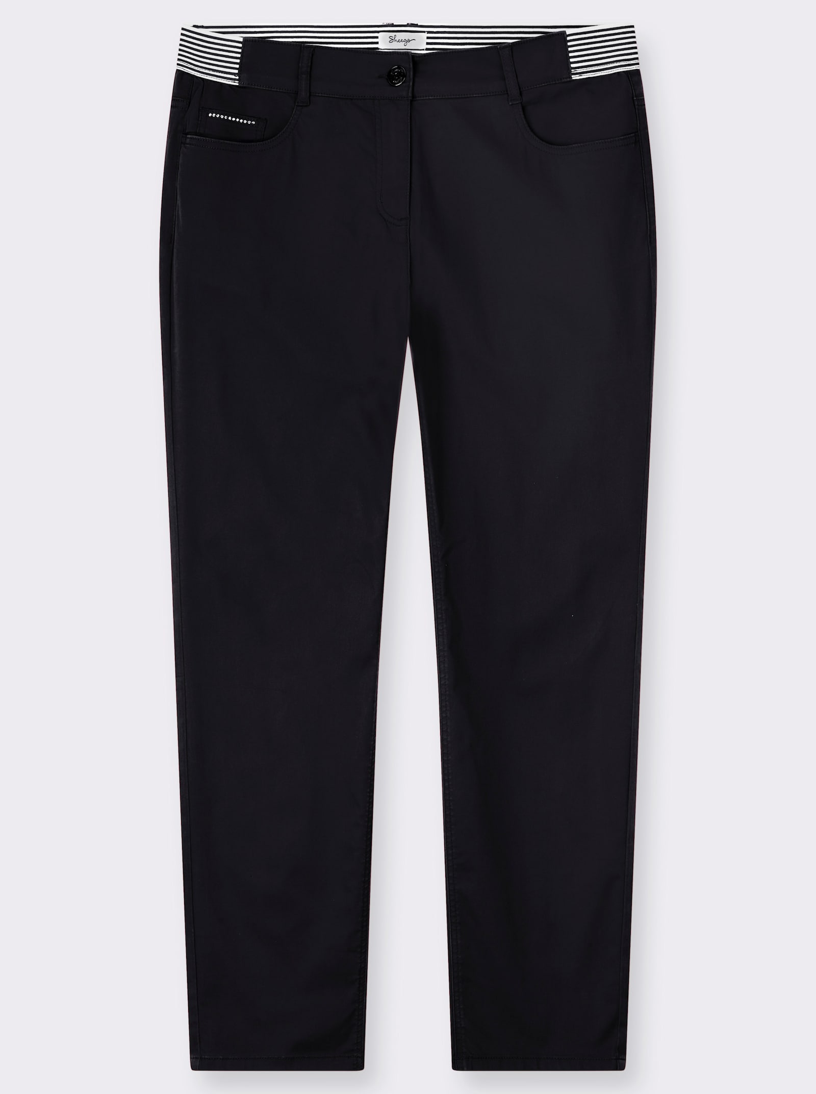 sheego 5-pocketsbroek met gestreepte comfortband-inzetten - zwart