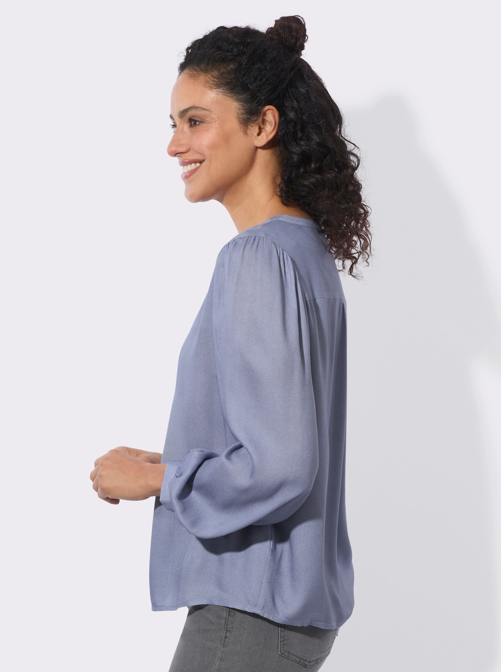 Longbluse in Crêpe-Qualität - taubenblau