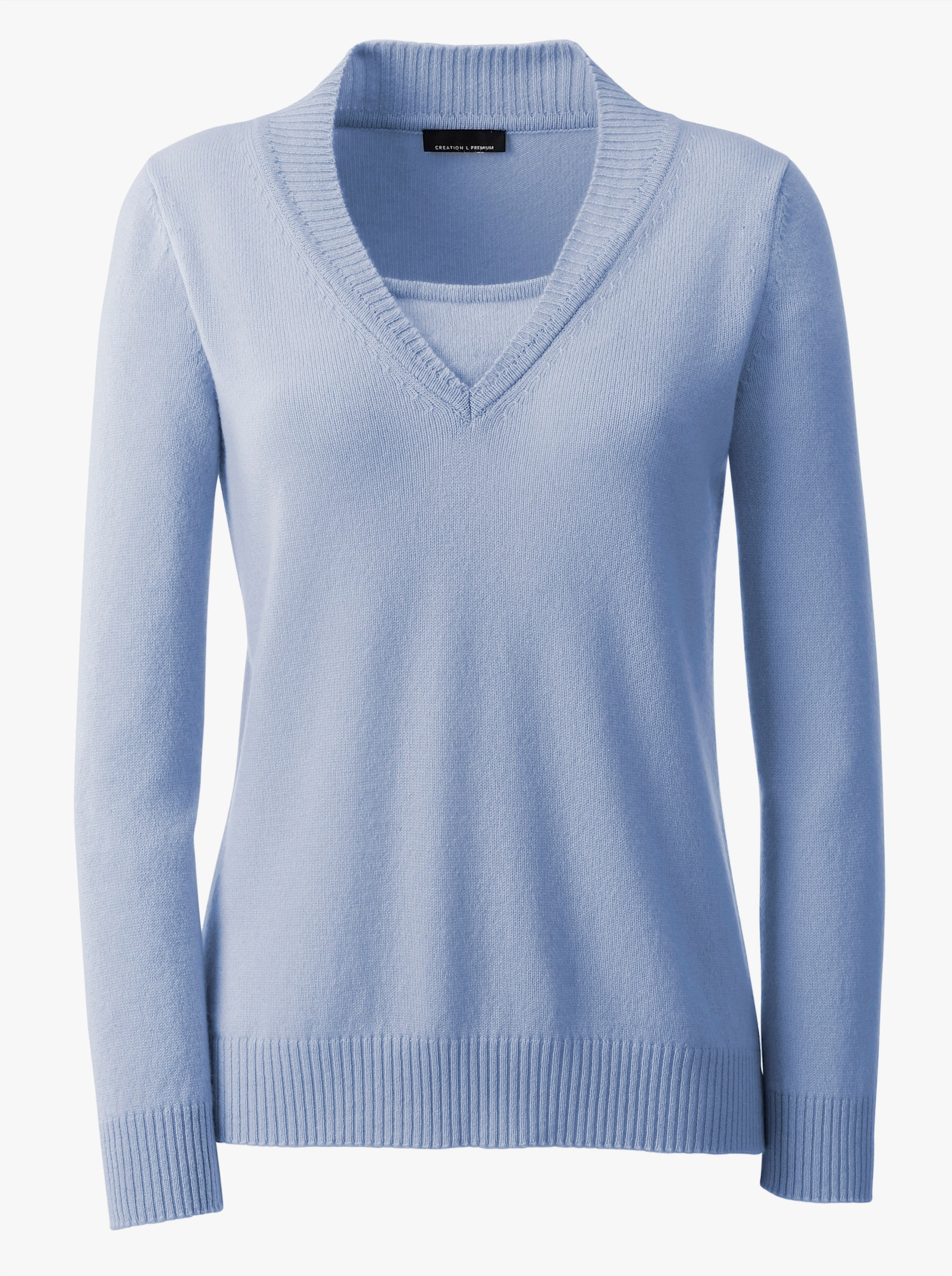  Kaschmirpullover in 2-in-1-Optik - blau-meliert