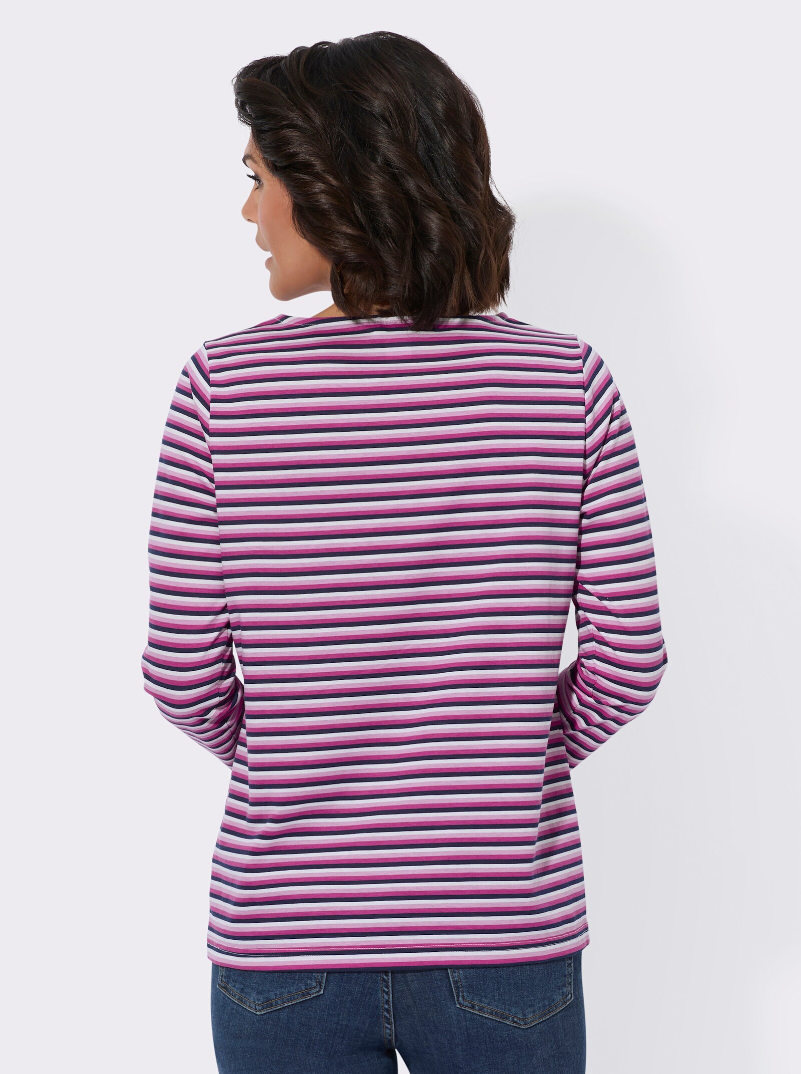 Tričko s dlouhým rukávem a proužkovaným vzorem - purpurová-námořnická modrá-proužek