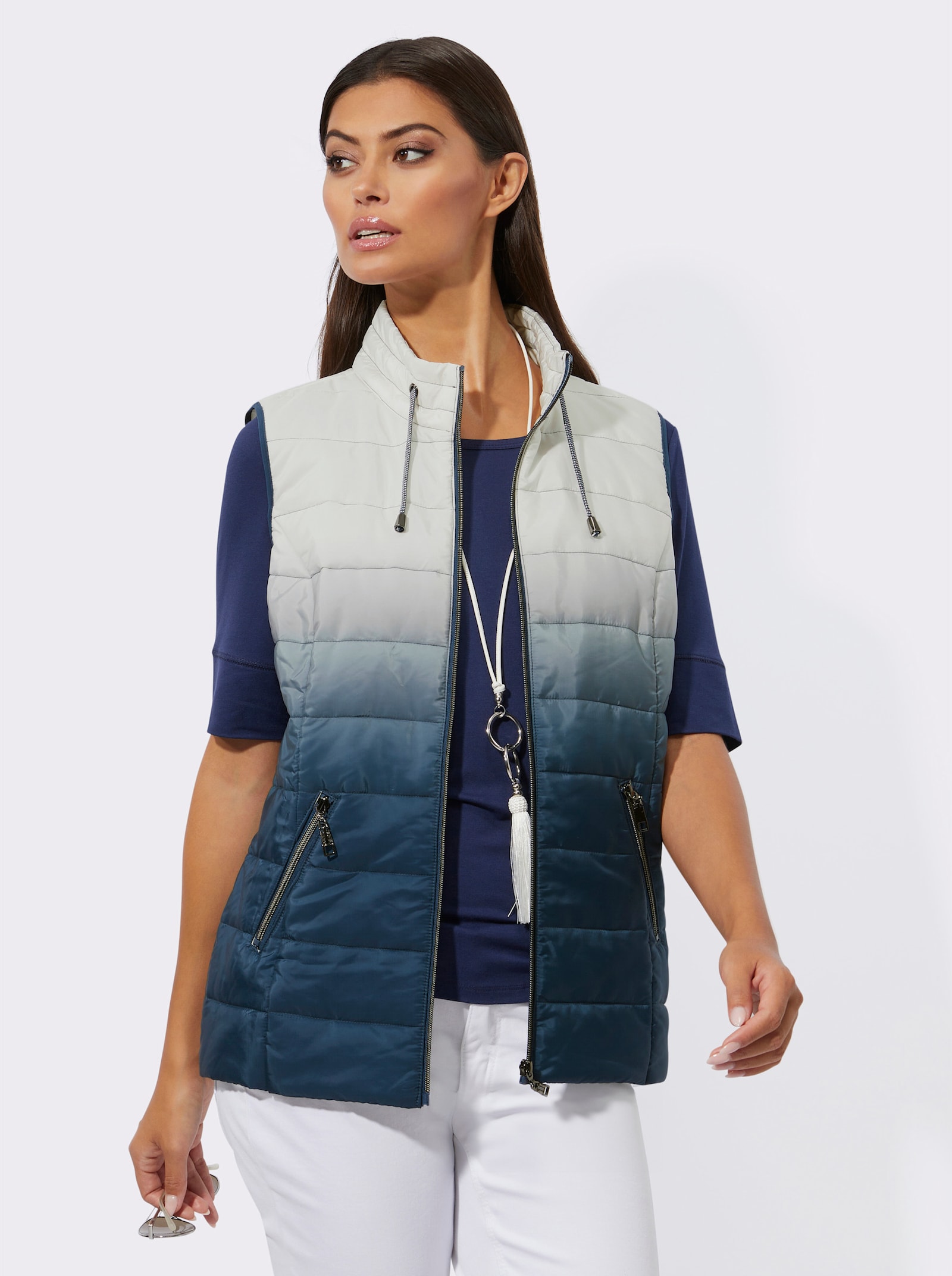 Steppweste mit leichter Wattierung - ecru-dunkelblau